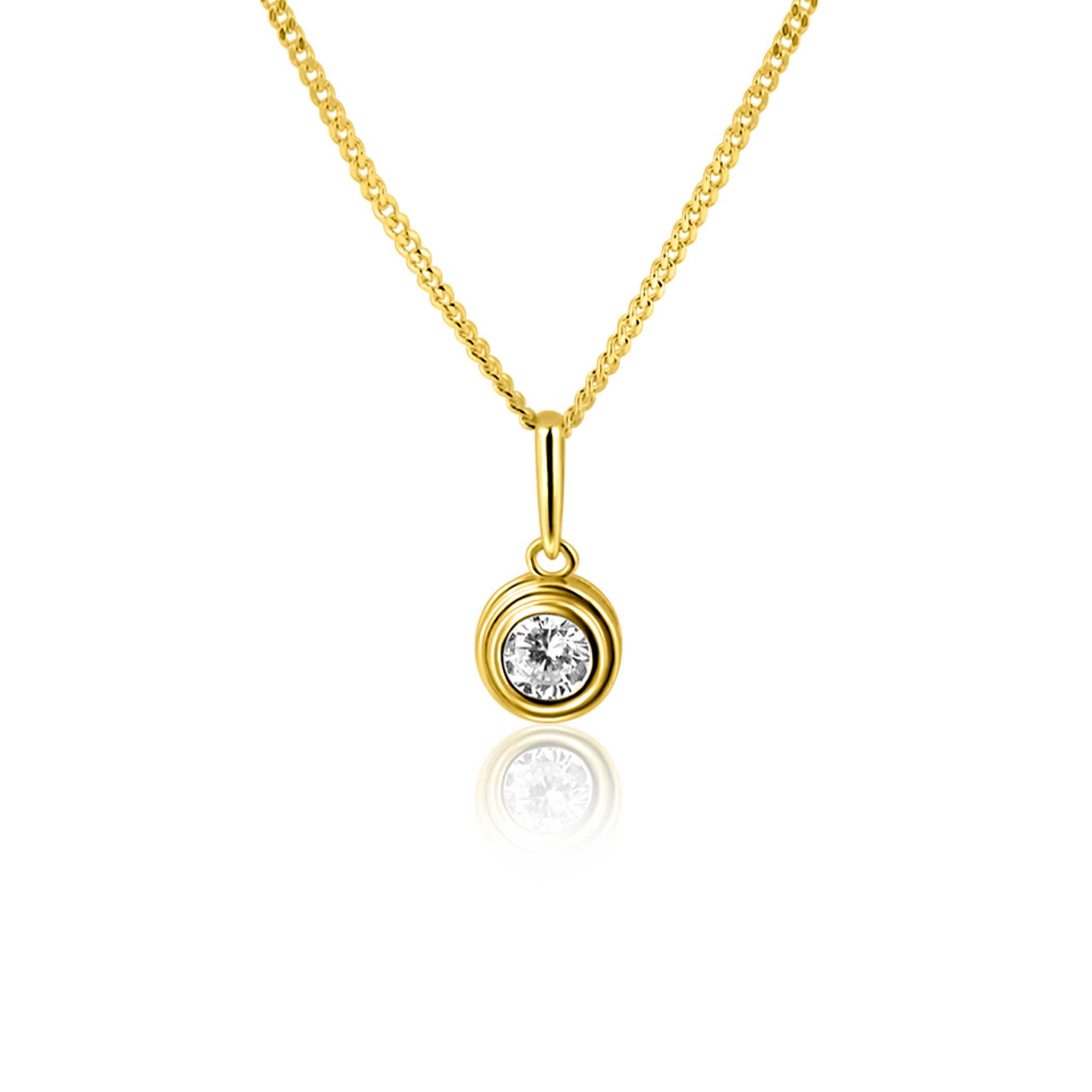 12mm ZINZI Gold 14 krt gouden hanger met ronde witte zirconia in bewerkt kastje ZGH560 (zonder collier)
