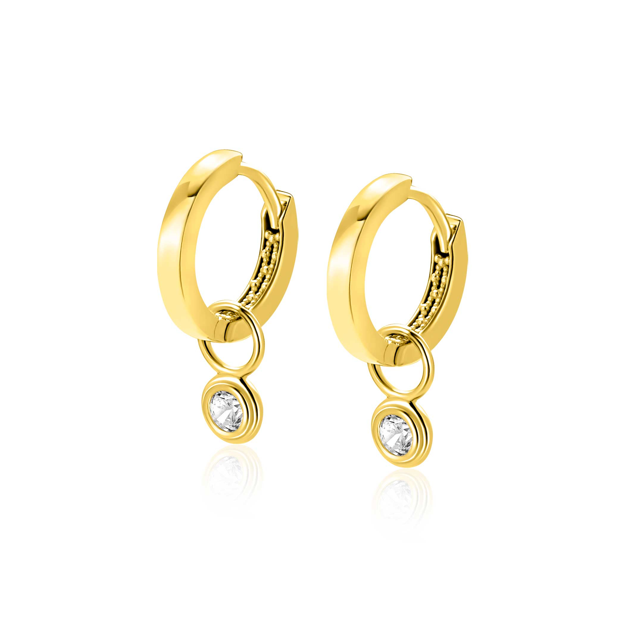 ZINZI Gold 14 karaat gouden oorbedels met ronde witte zirconia ZGCH560 (zonder oorringen)
