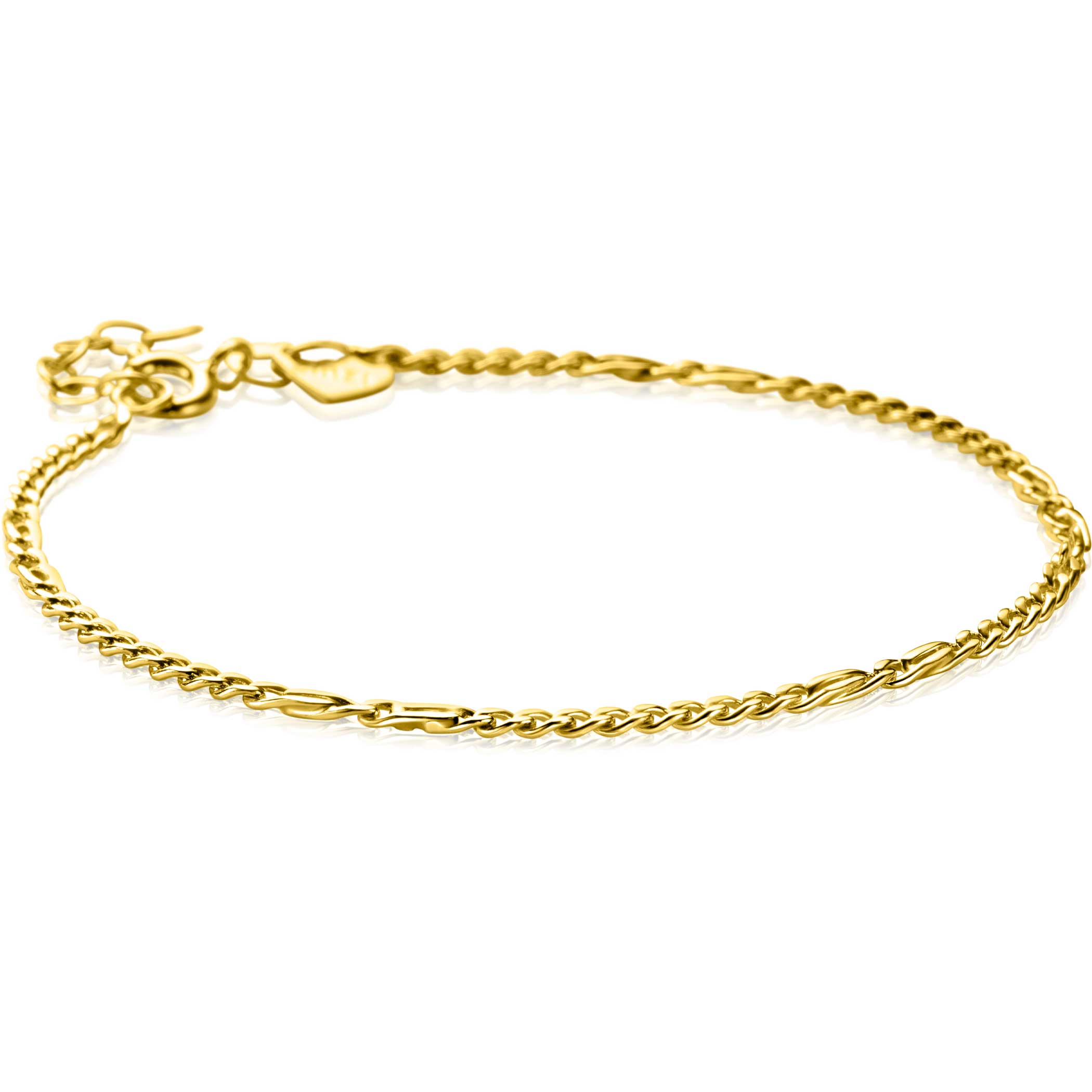 ZINZI Gold 14 karaat gouden massieve gourmet armband met valkenoog schakels 2mm breed 17-19cm ZGA498
