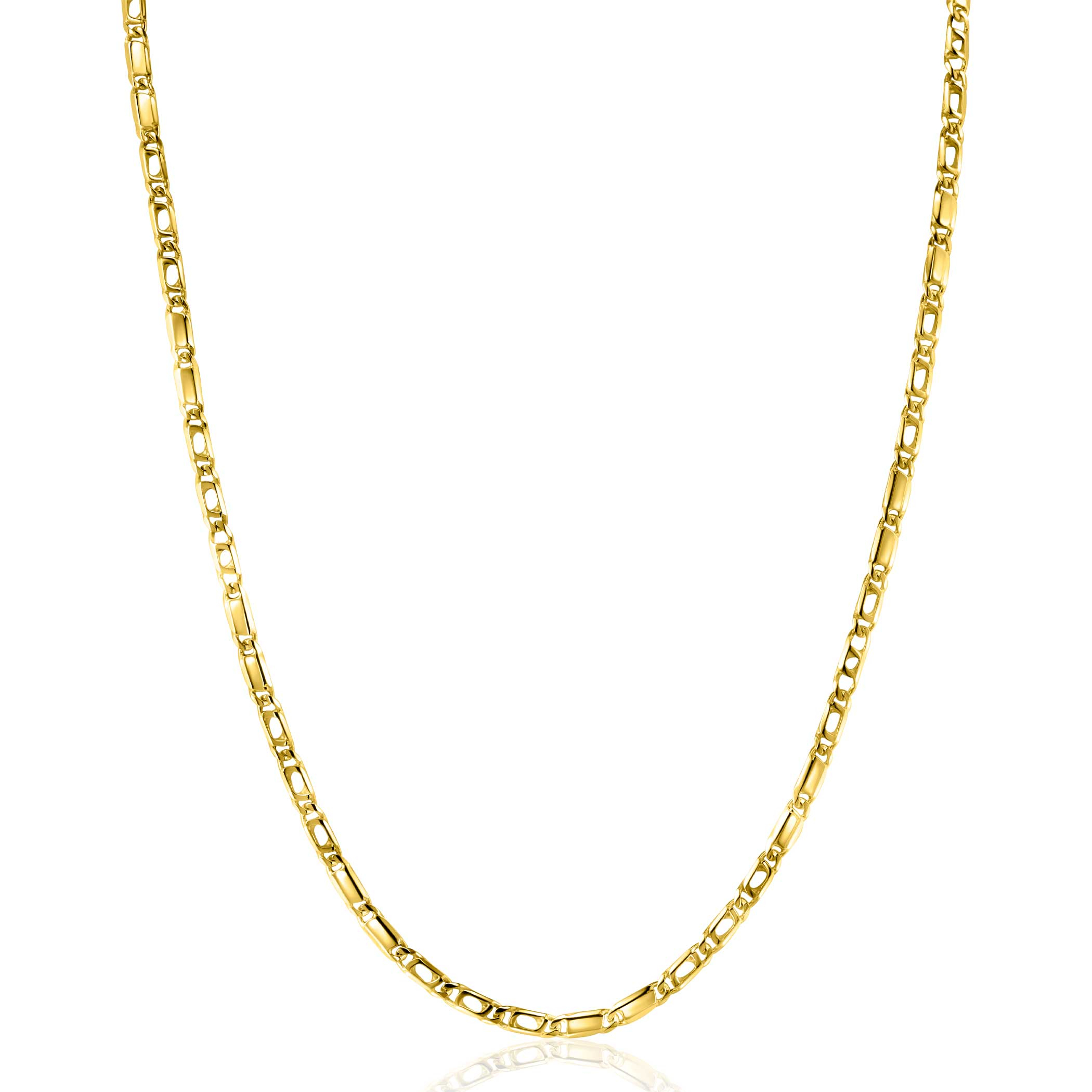 ZINZI Gold 14 karaat gouden massieve ketting met valkenoog schakels en glimmende plaatjes 2,6mm breed 41-43cm ZGC499
