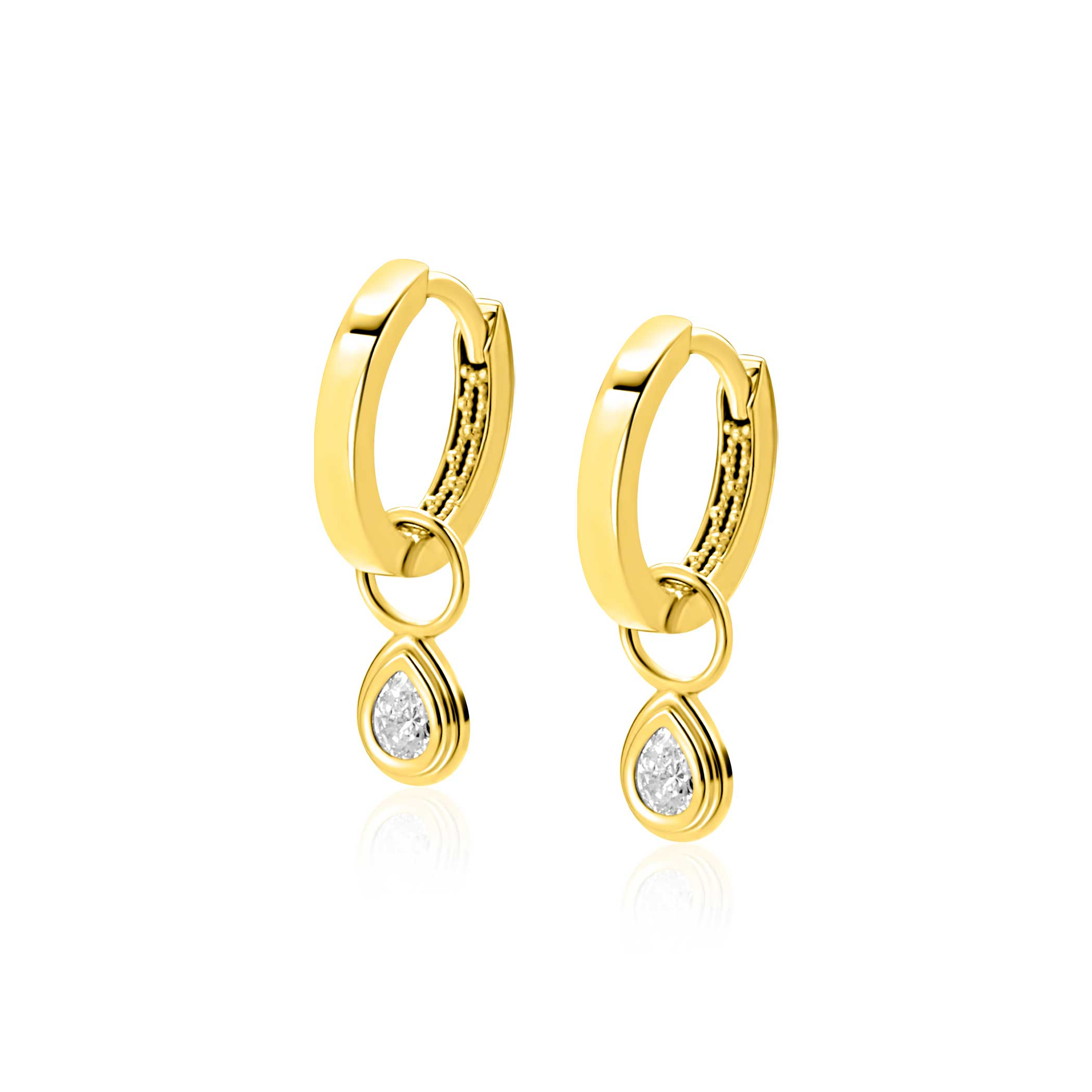ZINZI Gold 14 karaat gouden oorbedels met druppelvormige witte zirconia ZGCH559 (zonder oorringen)
