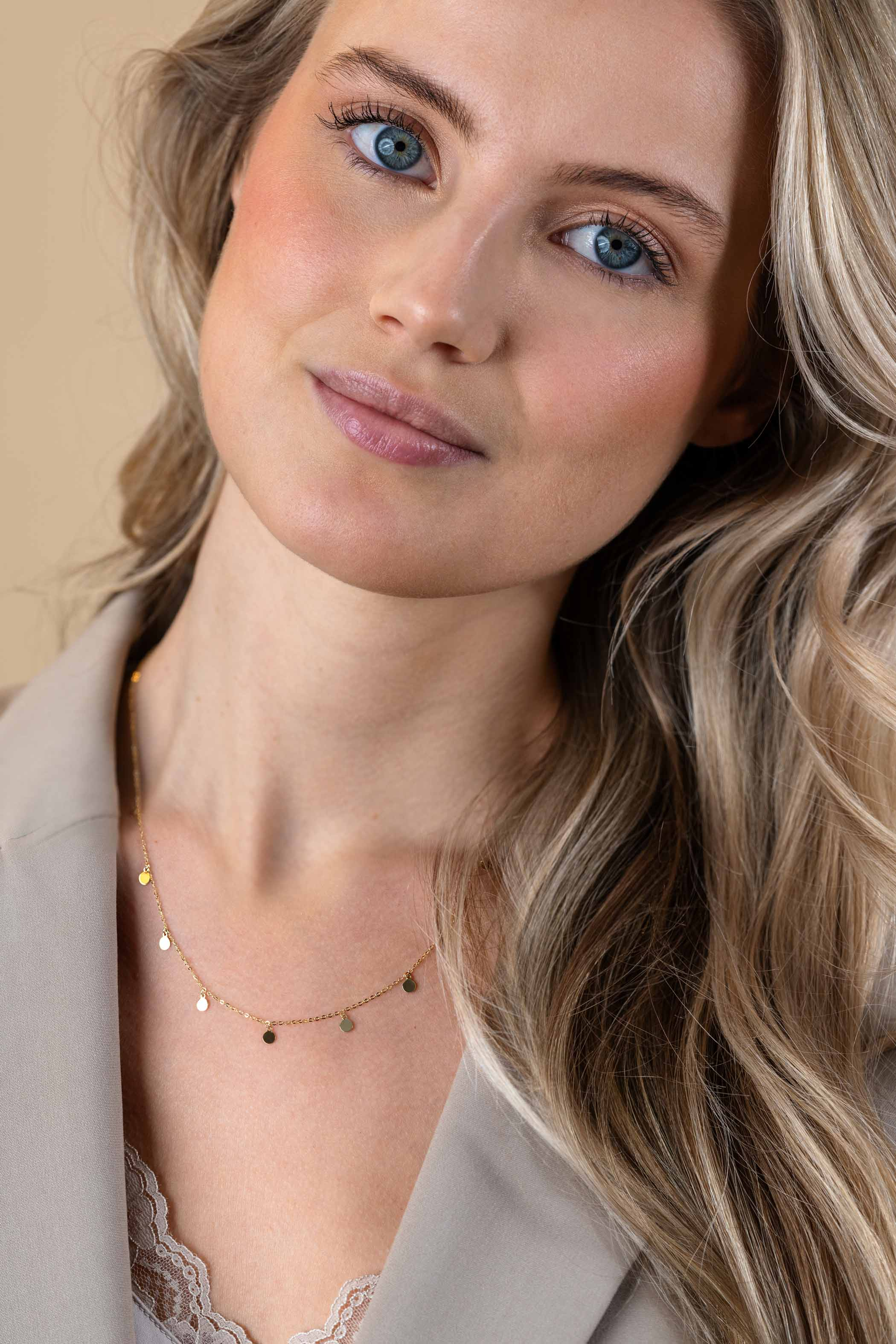 ZINZI Gold 14 karaat gouden massieve ketting met 9 bungelende rondjes 40-45cm ZGC488
