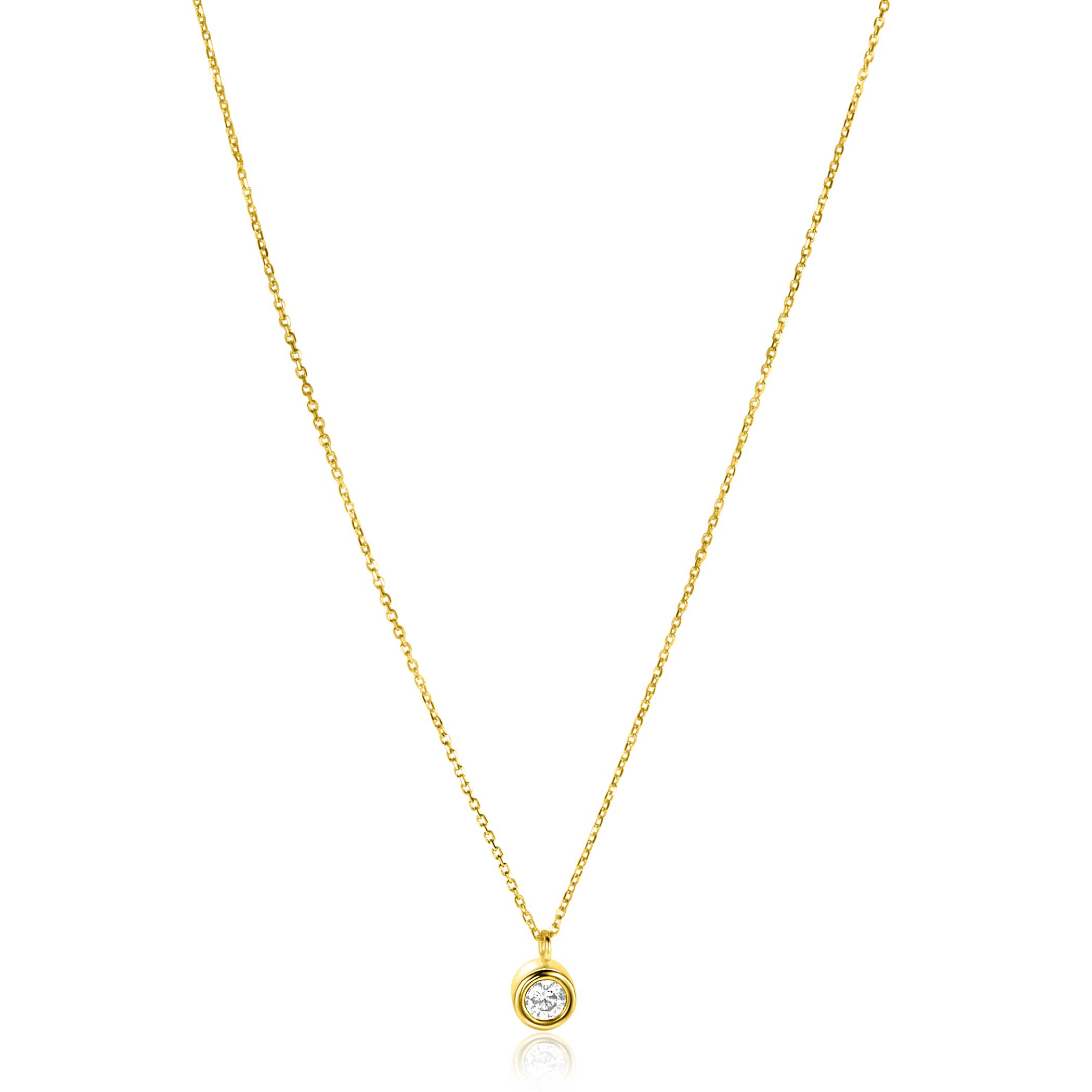 ZINZI Gold 14 krt gouden schakelkettinkje 43cm met sierlijke ronde hanger, bezet met witte zirconia ZGC371