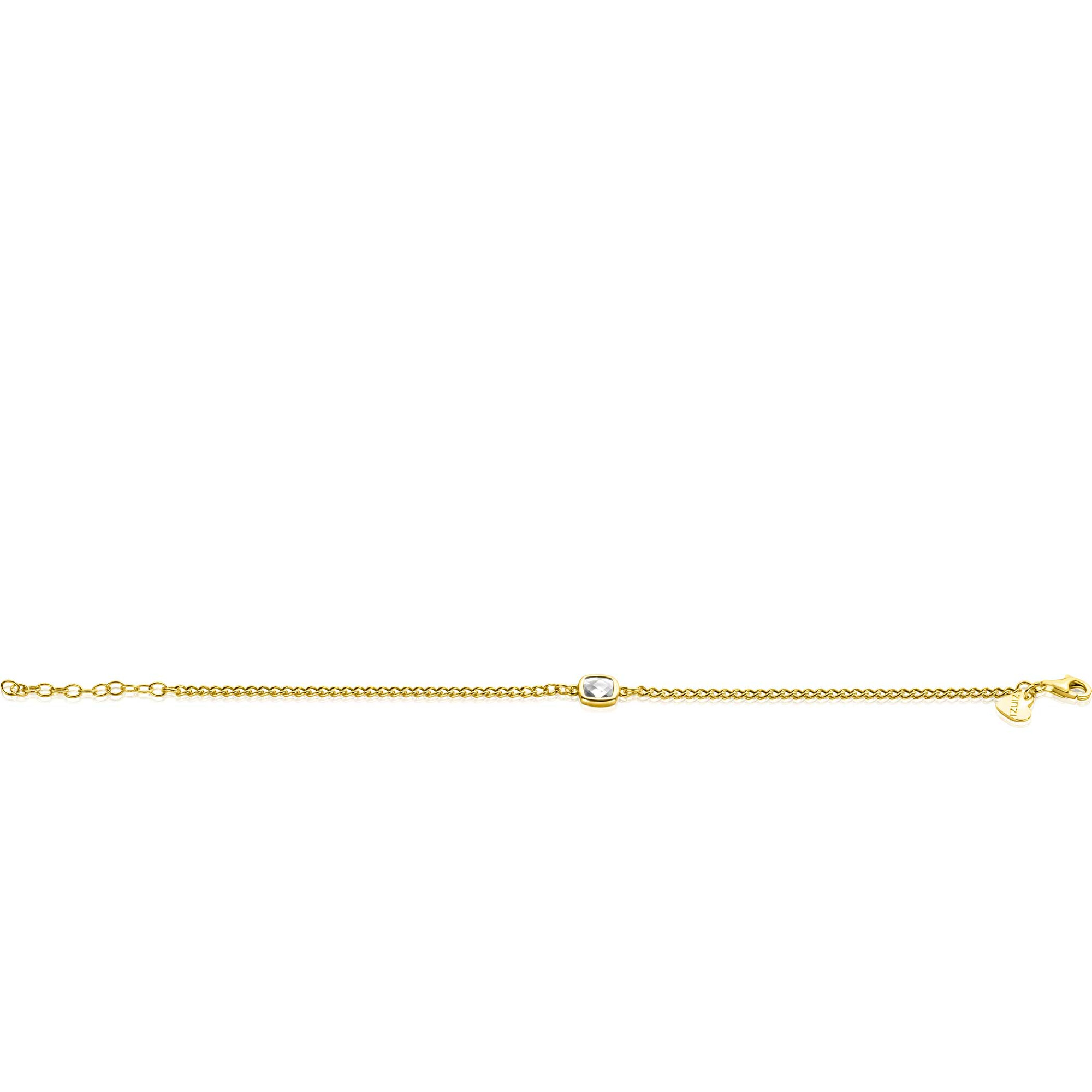ZINZI gold plated zilveren gourmet armband met vierkante zetting bezet met witte zirconia 16-19cm ZIA2417Y
