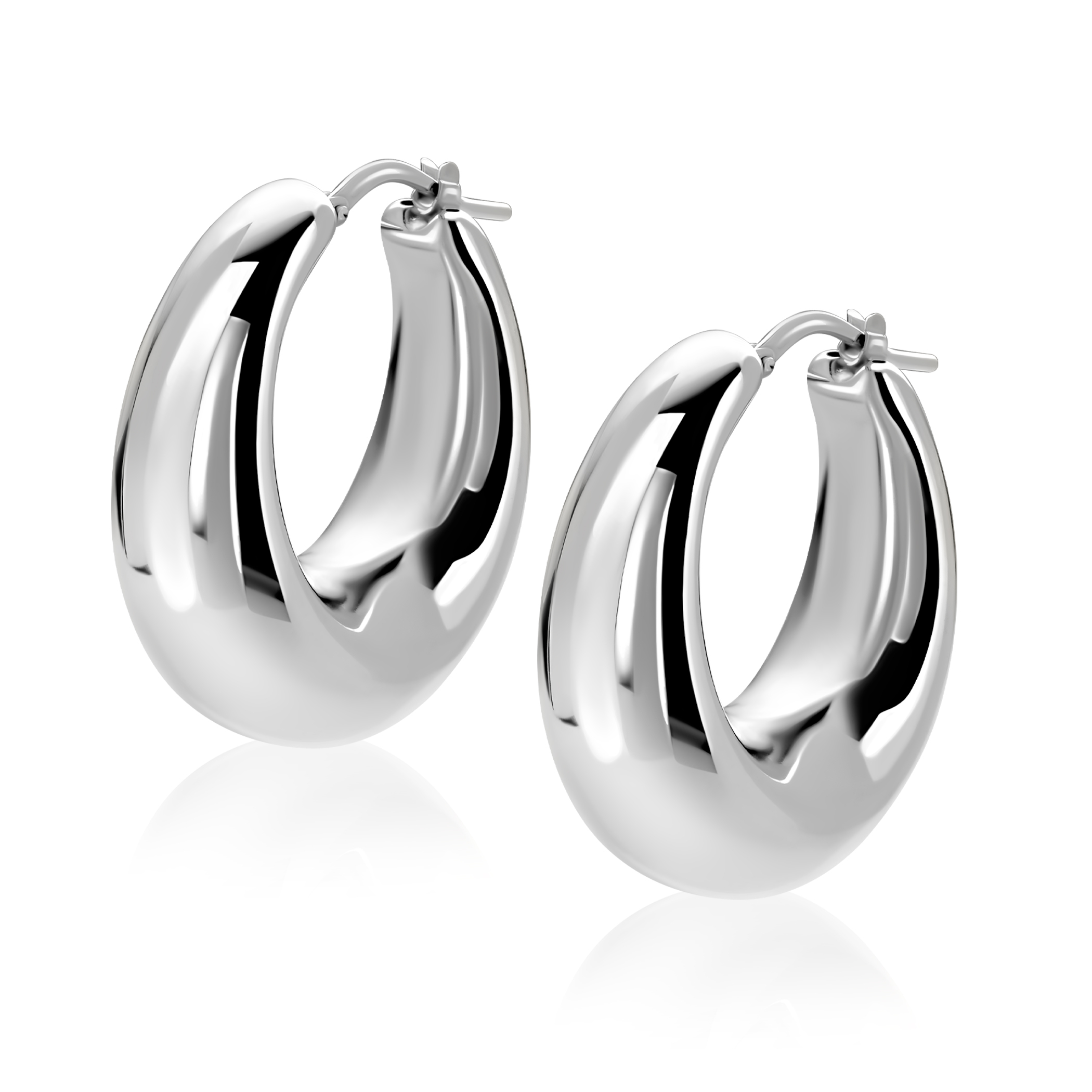 31mm ZINZI zilveren oorringen met brede buis (9mm) en ovaal model, handige bovensluiting ZIO2750