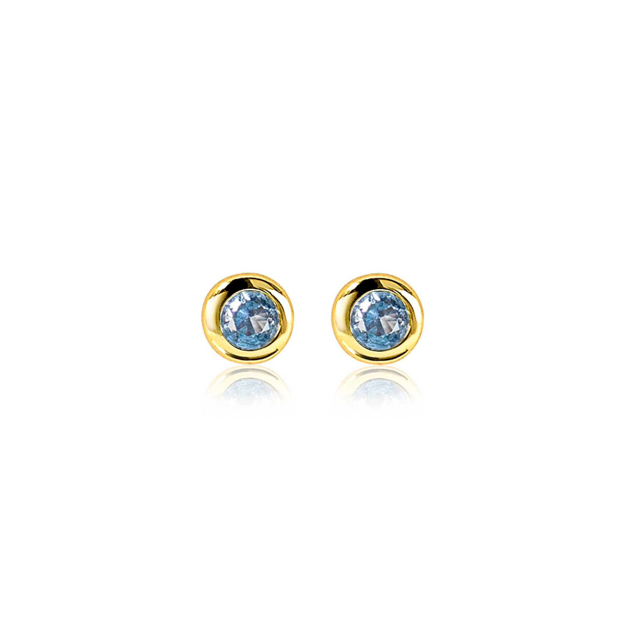 DECEMBER oorknoppen 4mm gold plated met geboortesteen blauw topaas zirconia
