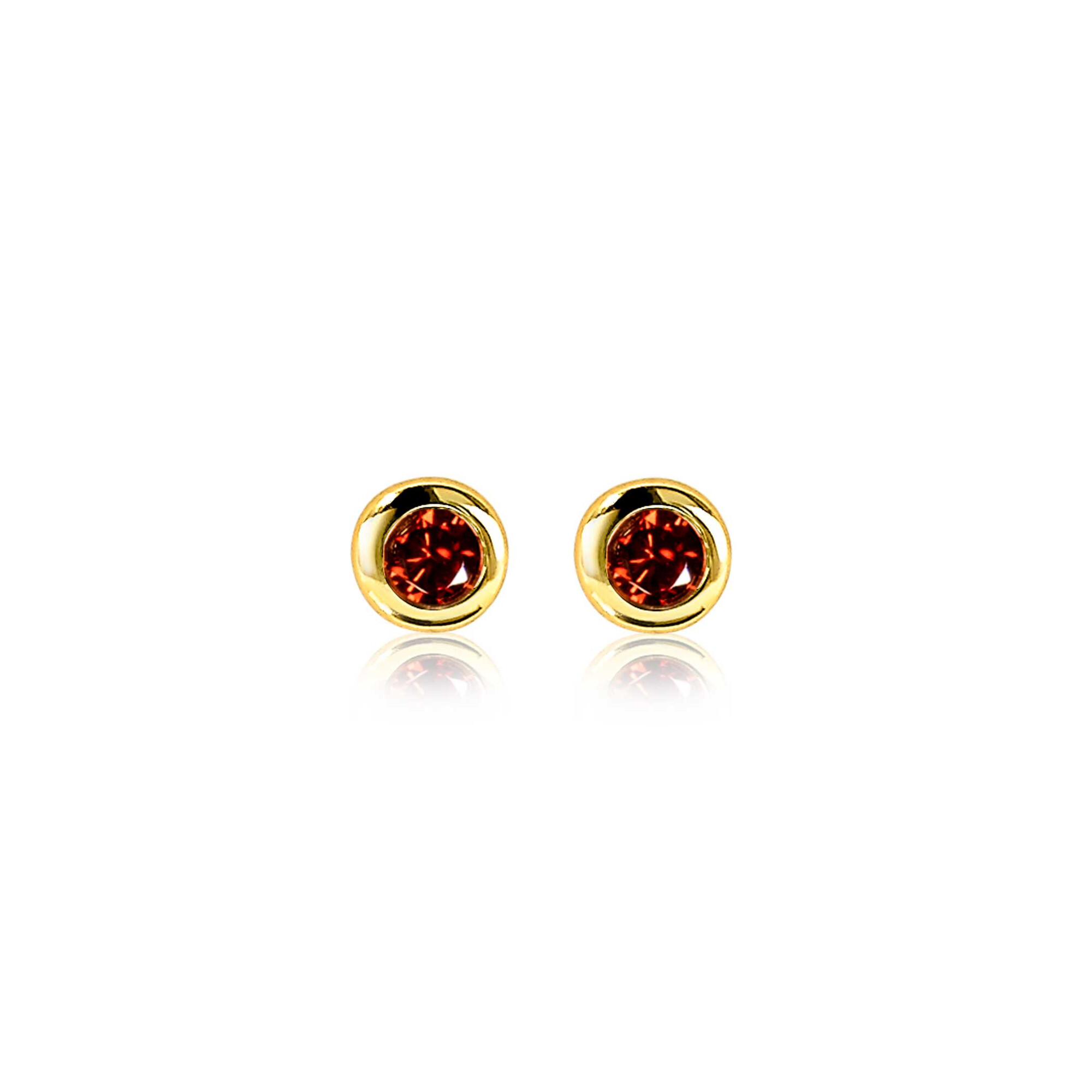 JANUARI oorknoppen 4mm gold plated met geboortesteen rood granaat zirconia
