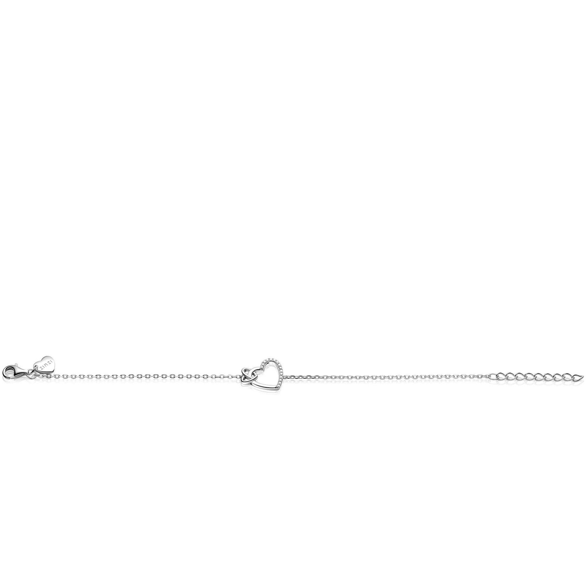 ZINZI zilveren armband met twee sierlijke harten die met elkaar verbonden zijn, ook bezet met witte zirkonia's 17-20cm ZIA2874