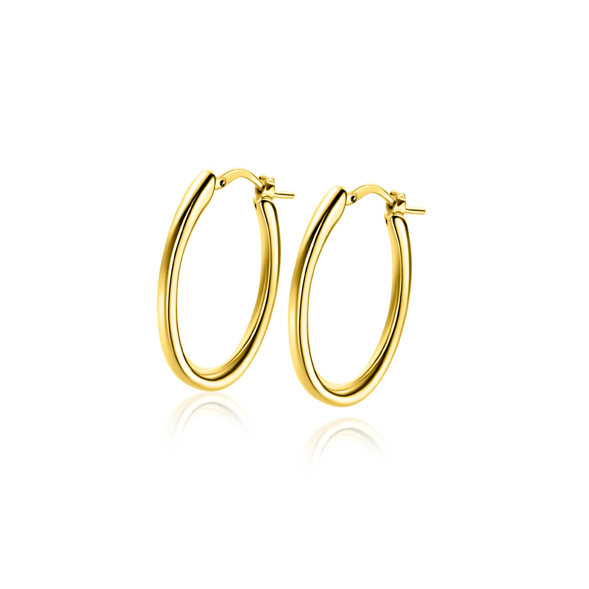 28mm ZINZI gold plated zilveren oorringen met organisch gevormde buis 3mm breed en handige bovensluiting ZIO2700G