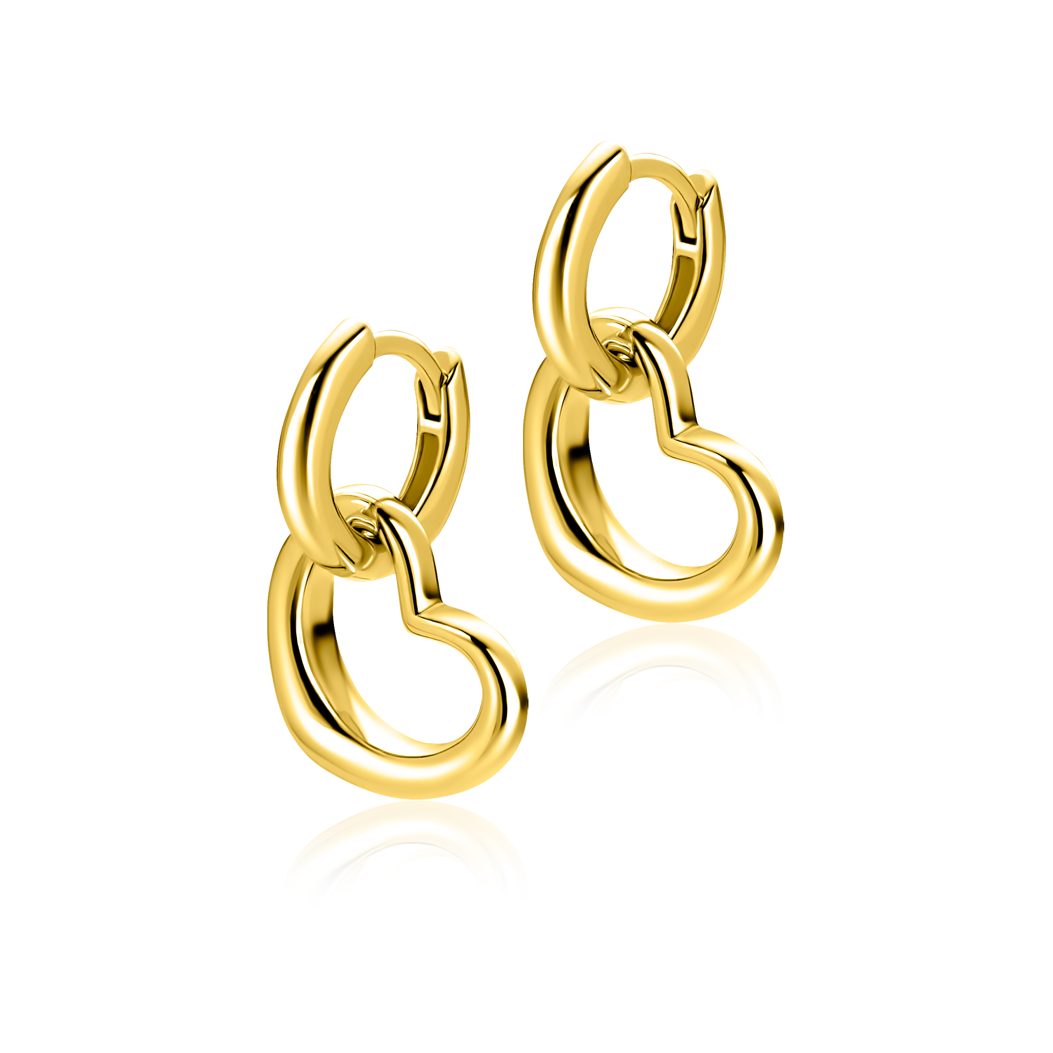 14mm ZINZI gold plated zilveren oorbedels open hartvorm ZICH2718G (zonder oorringen)