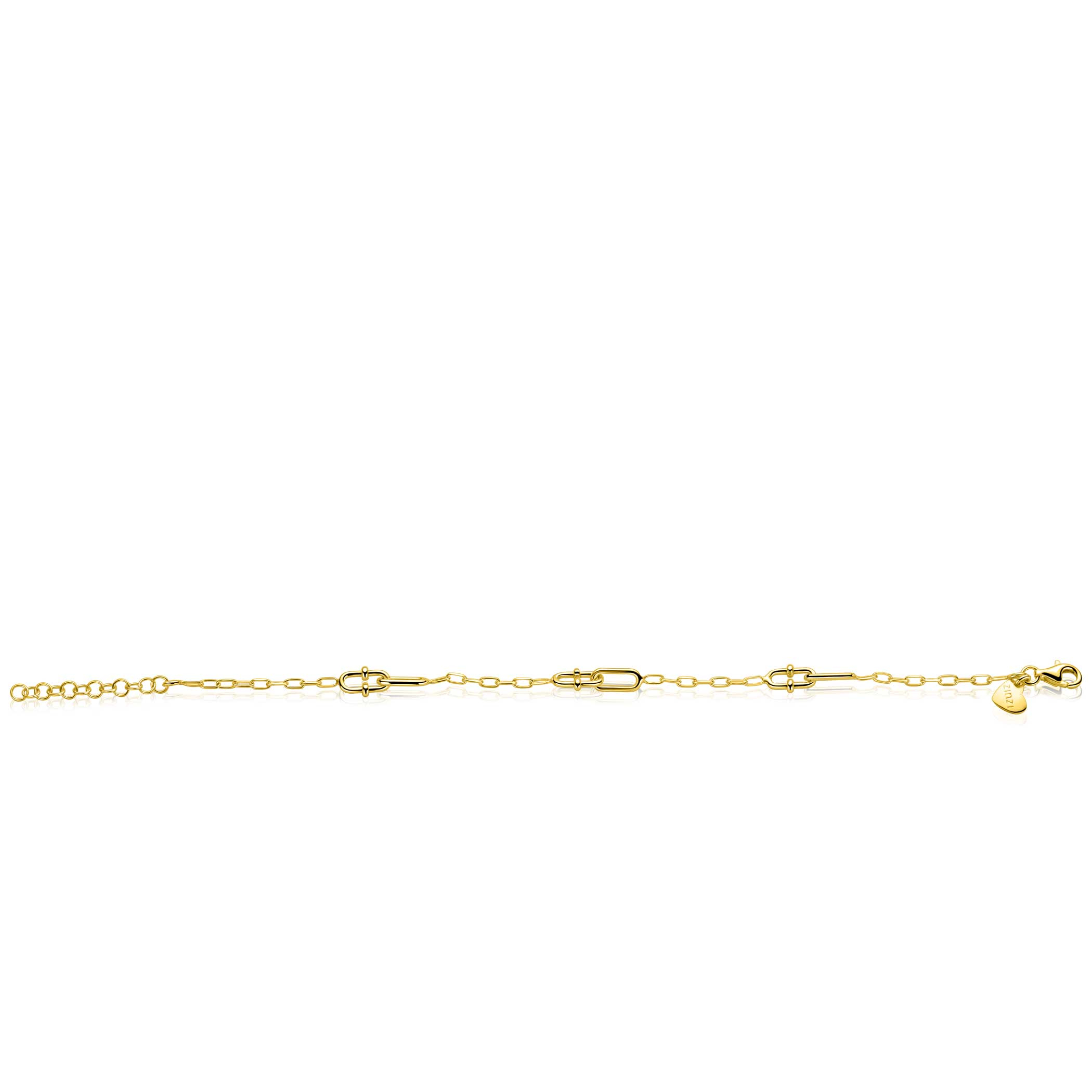 ZINZI gold plated zilveren schakelarmband met paperclip schakels en dubbele geknoopte schakels ZIA2798