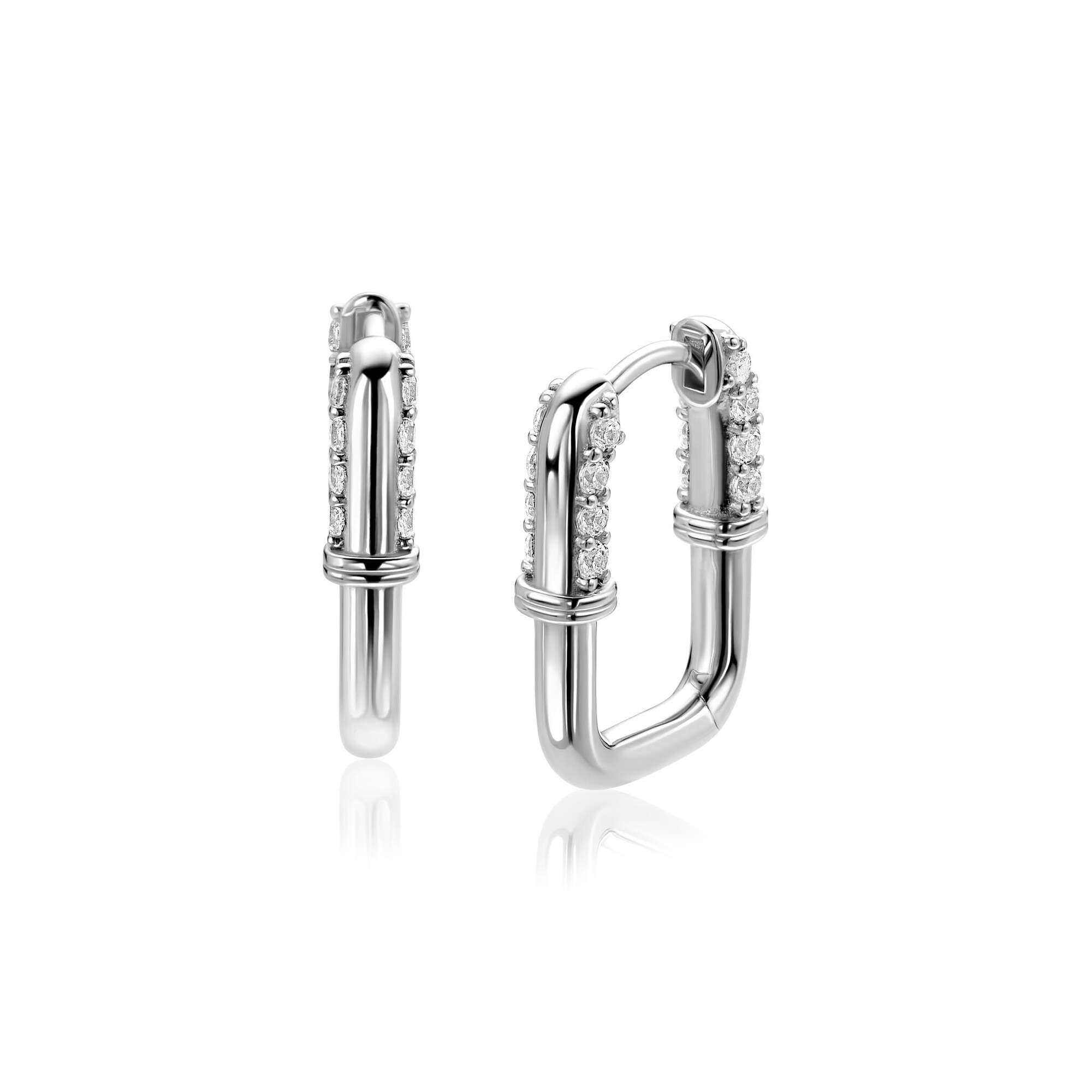 17mm ZINZI zilveren oorringen rechthoekig met fonkelende witte zirkonia’s ZIO2810