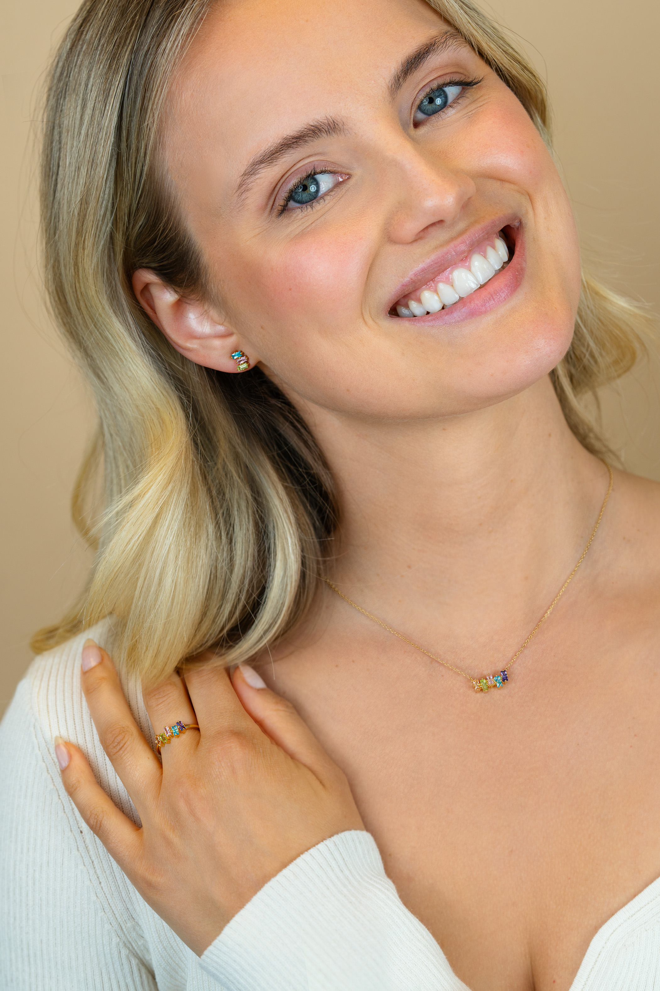 ZINZI gold plated zilveren ketting met multi-color rechthoekige kleurstenen 42-45cm ZIC2739