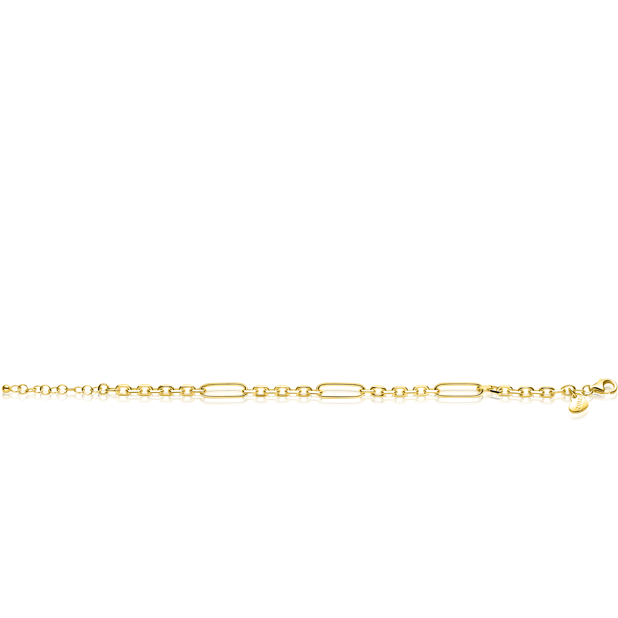 ZINZI gold plated zilveren schakelarmband met drie lange ovale schakels 5,5mm breed 18-21cm ZIA2711G