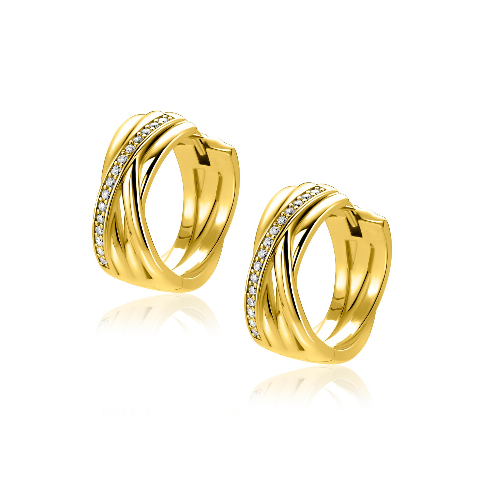 17mm ZINZI gold plated zilveren cross-over oorringen met luxe scharniersluiting 7mm breed ZIO1790Y