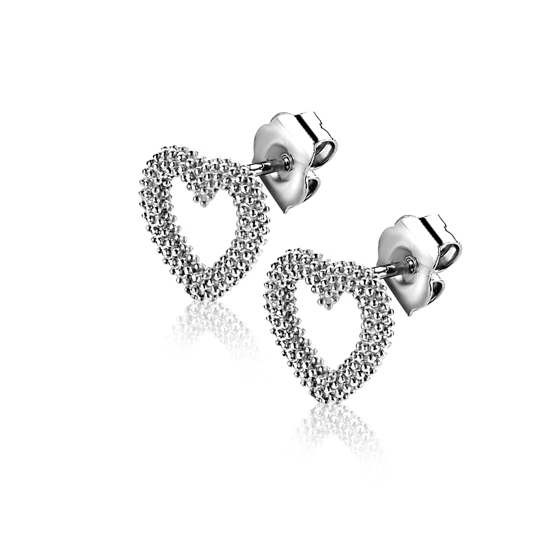 10mm ZINZI zilveren oorstekers met bewerkt open hartje ZIO2703