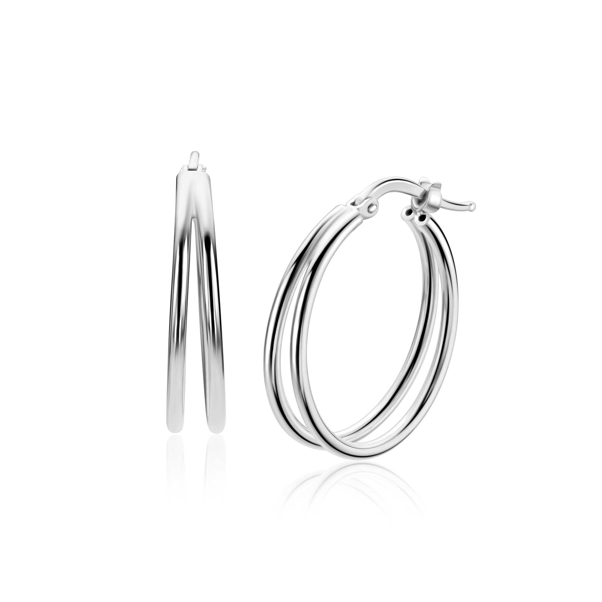 24mm ZINZI zilveren multi-look oorringen met dubbele buis. Met gemakkelijke bovensluiting ZIO2858