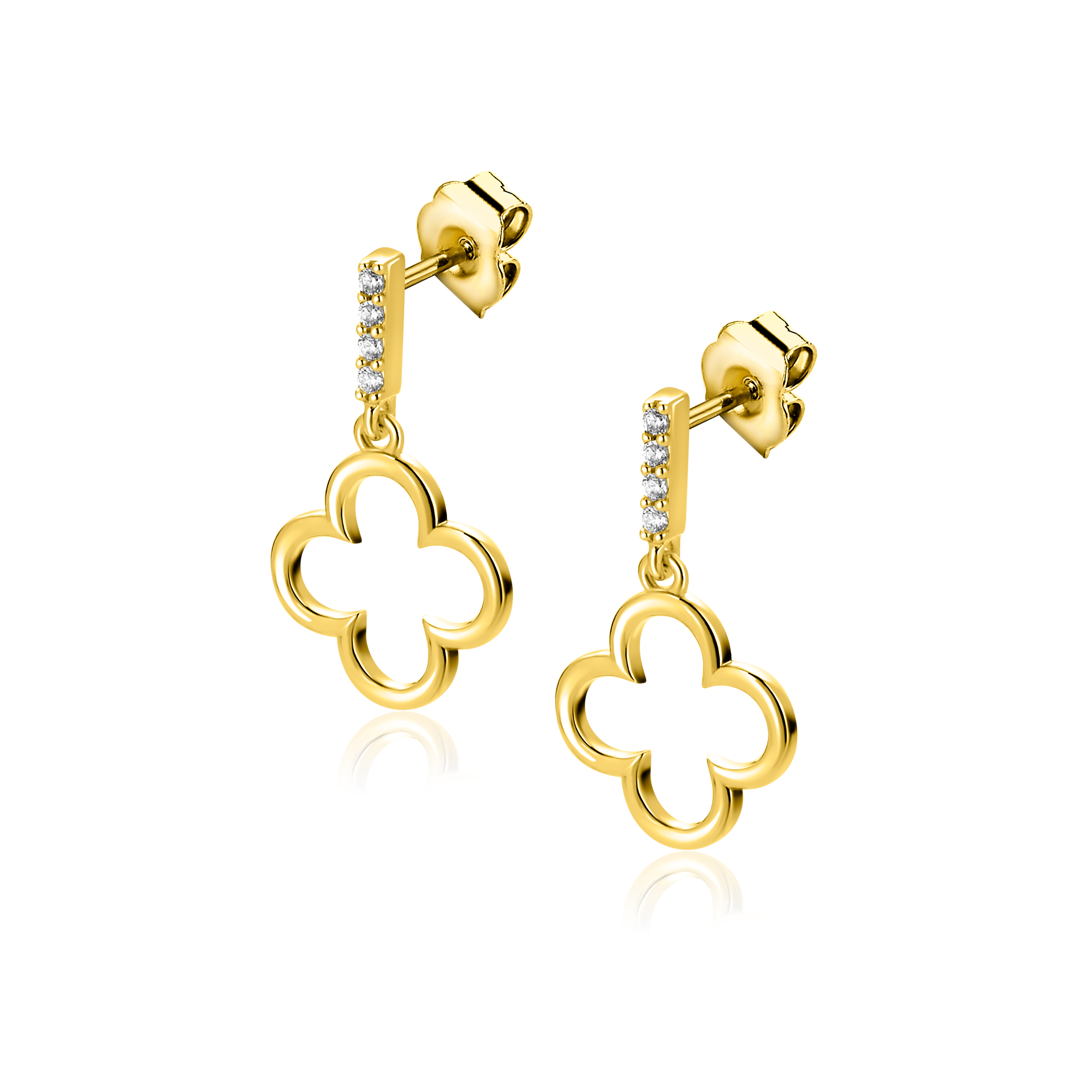 20mm ZINZI gold plated zilveren oorstekers open klaver ZIO2743
