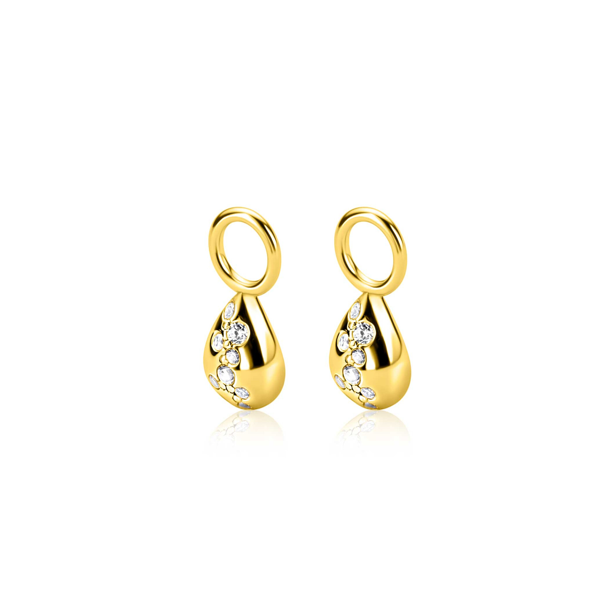 6mm ZINZI gold plated zilveren oorbedels in druppelvorm speels bezet met witte zirkonia's ZICH2871 (zonder oorringen)