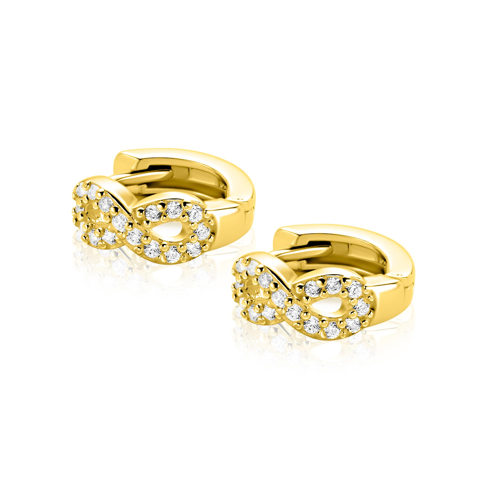 12,5mm ZINZI goldplated zilveren oorringen met Infinity-symbool bezet met zirkonia’s en luxe klapsluiting ZIO2790Y