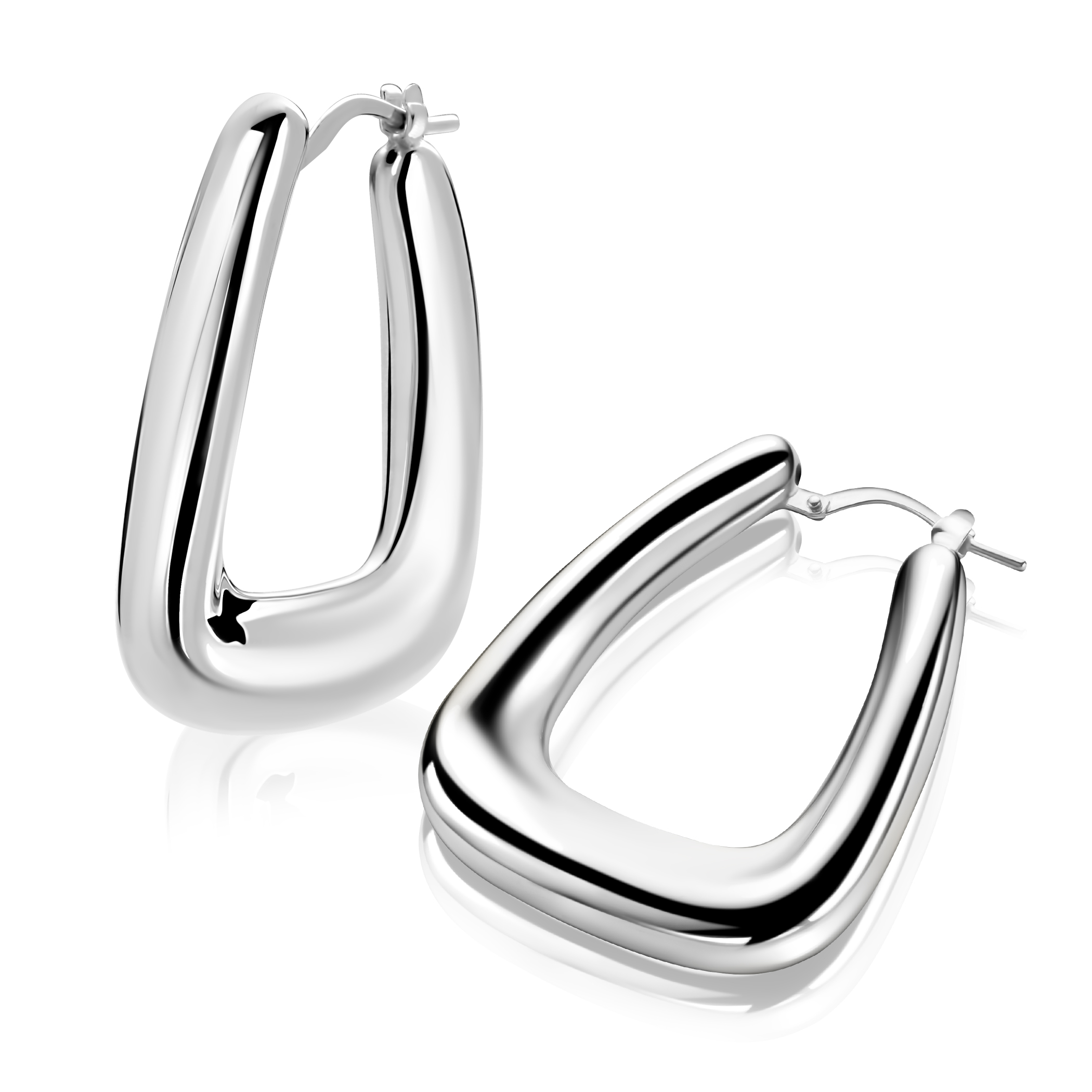 33mm ZINZI zilveren oorringen met brede buis en rechthoekig model, handige bovensluiting  ZIO2748