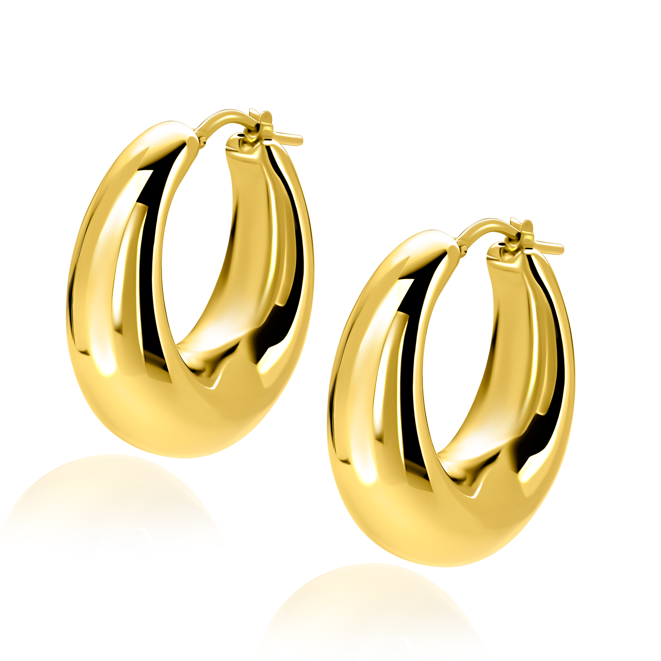 31mm ZINZI gold plated zilveren oorringen met brede buis (9mm) en ovaal model, handige bovensluiting  ZIO2750G