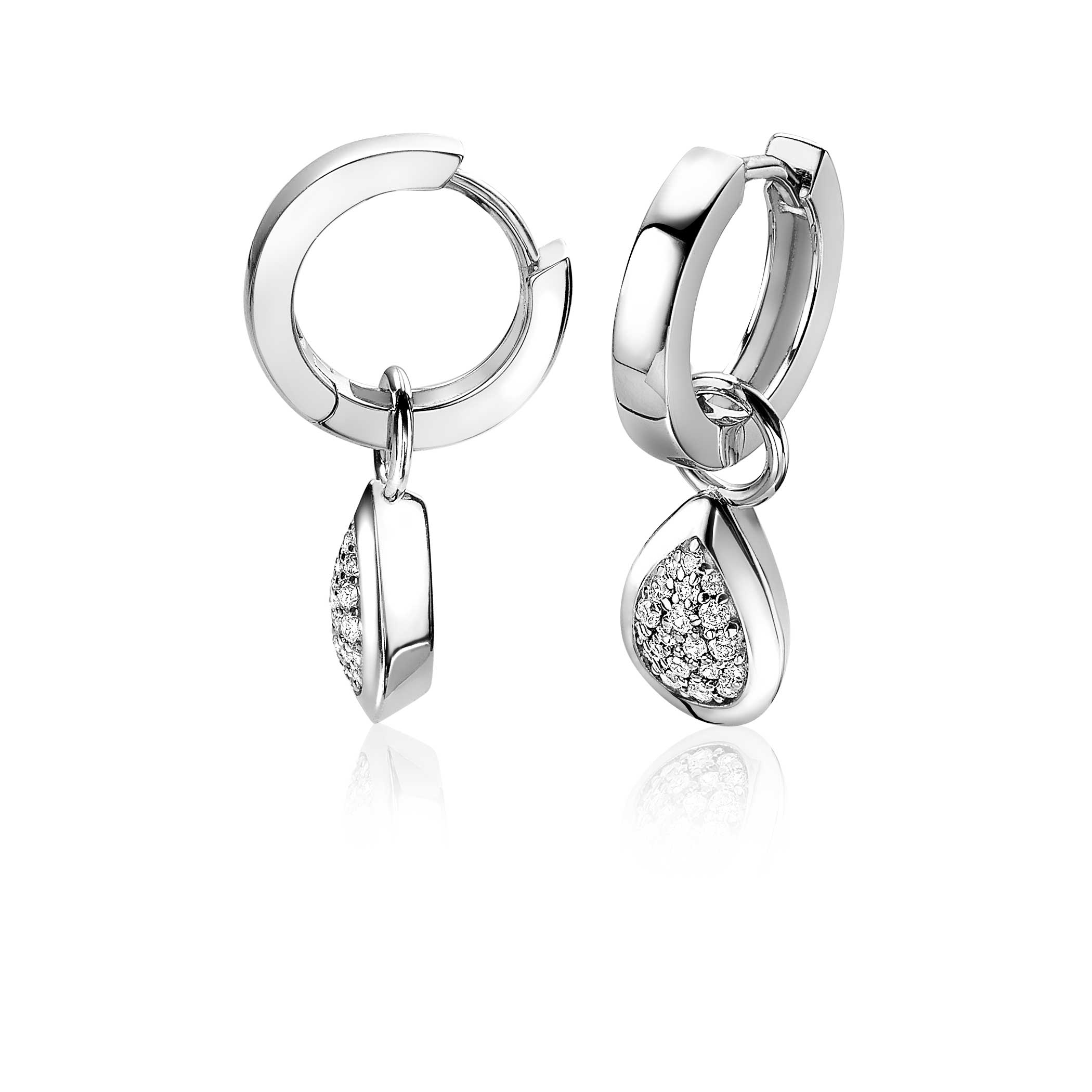 ZINZI zilveren oorbedels druppel wit ZICH1768 (zonder oorringen)