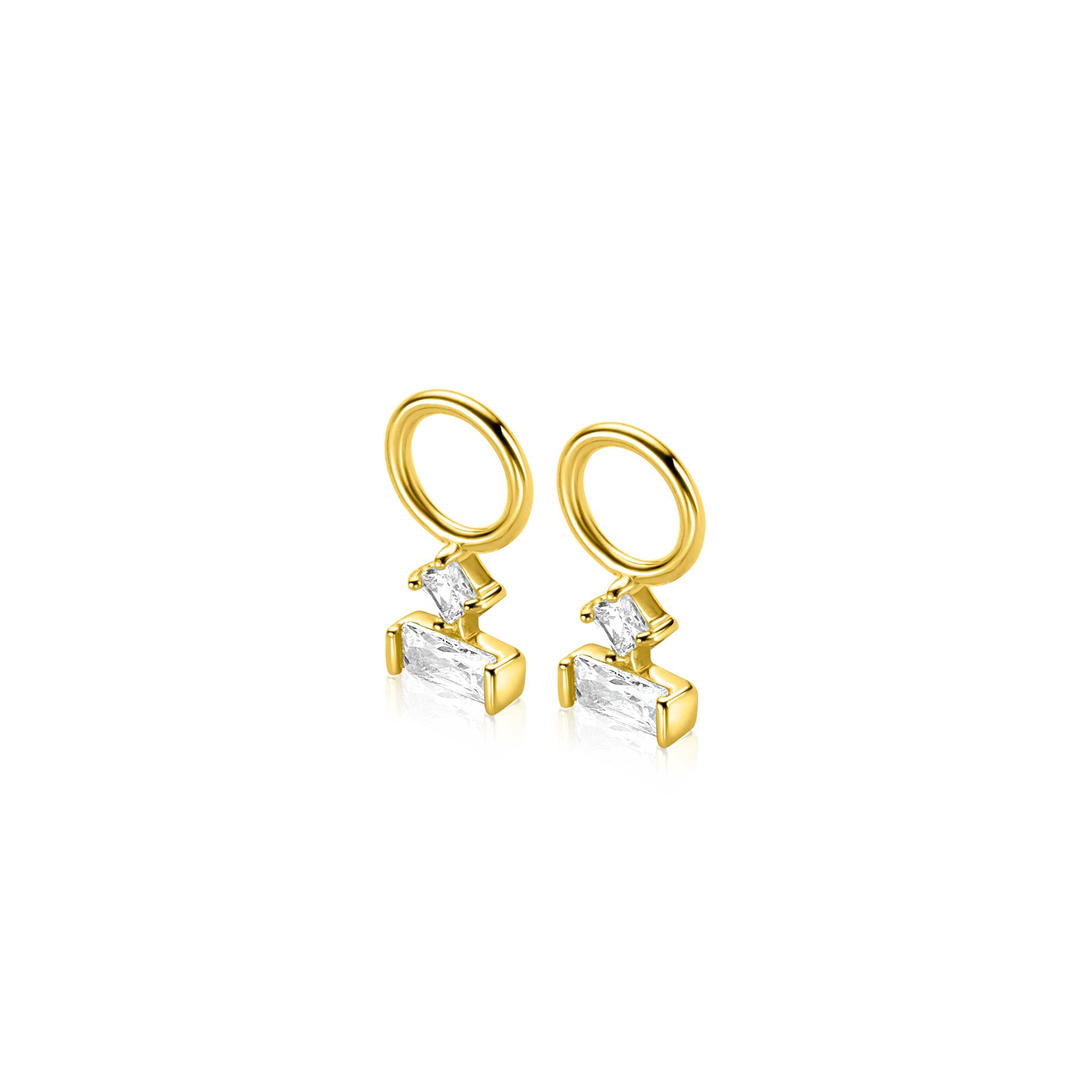 5mm ZINZI gold plated zilveren oorbedels met twee witte zirkonia's in trendy vormen ZICH-BF117Y (zonder oorringen)