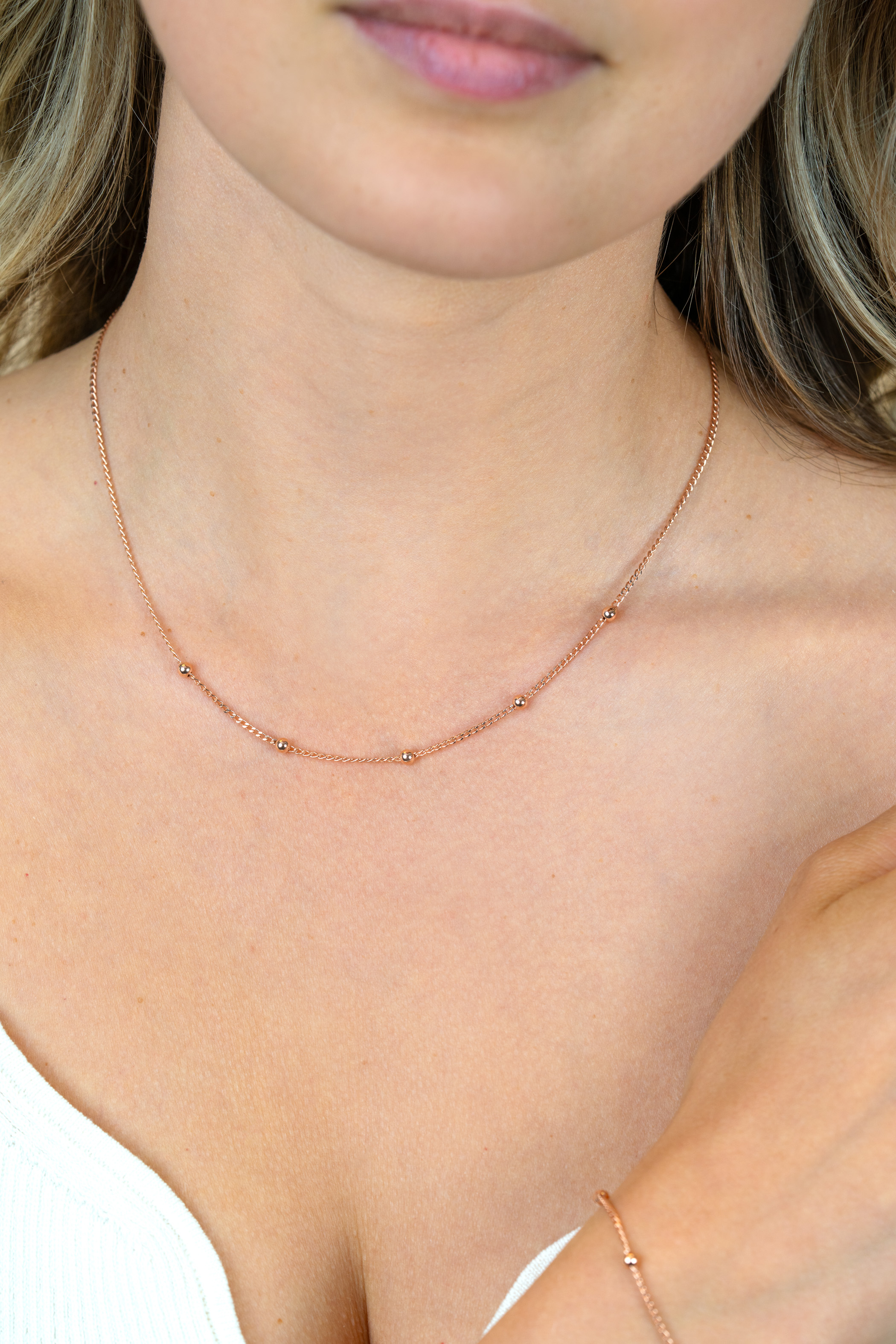 ZINZI rosé-plated zilveren gourmet ketting met vijf bolletjes 42–45cm ZIC2714R