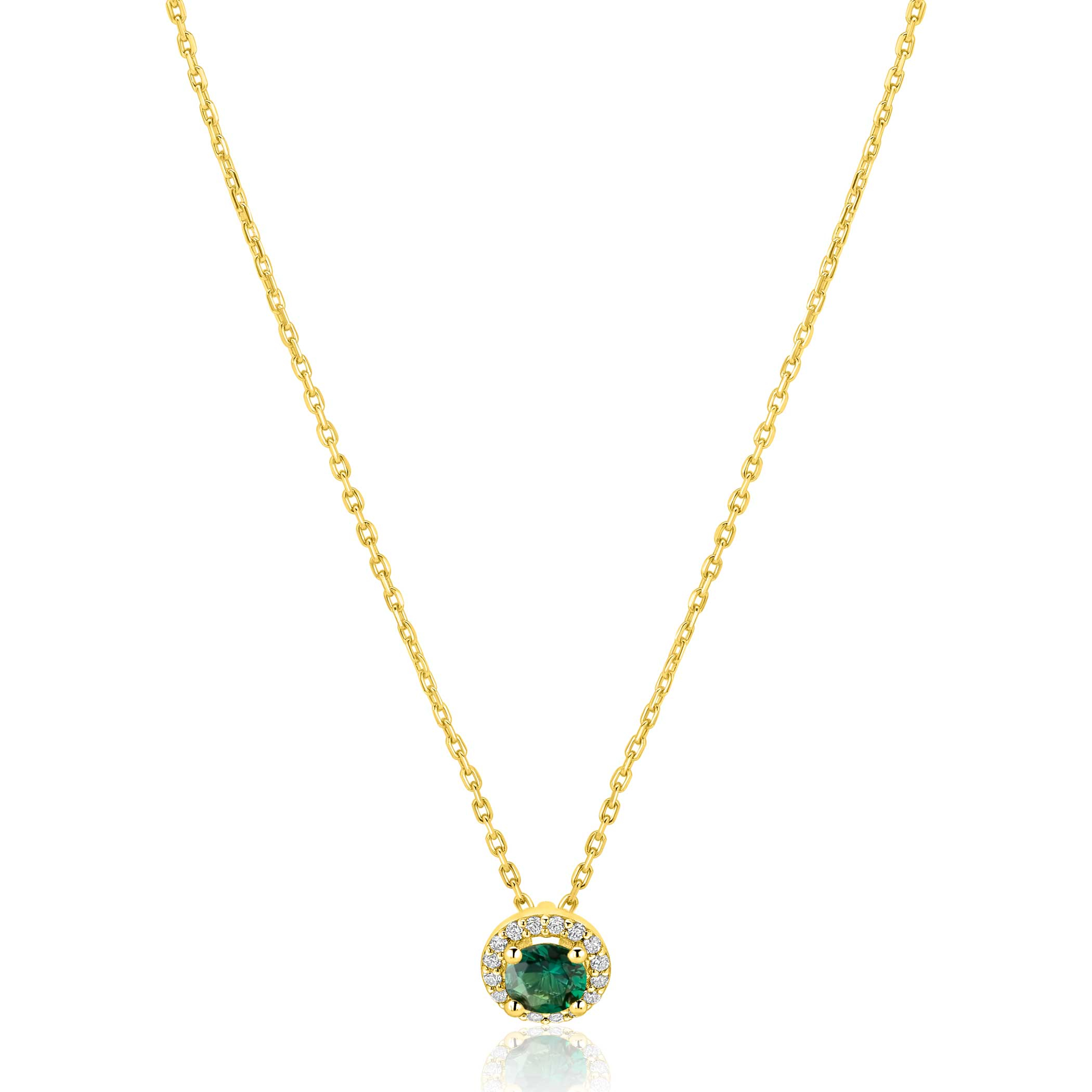 ZINZI goldplated zilveren ketting 45cm met smaragdgroene kleursteen in entourage zetting ZIC2697G