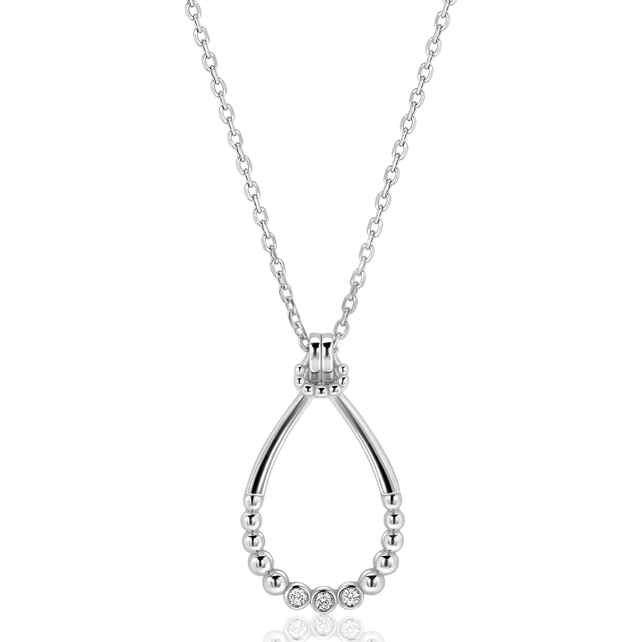 ZINZI zilveren ketting 45cm met open druppelvormige hanger, met bolletjes en drie witte zirkonia’s ZIC2839