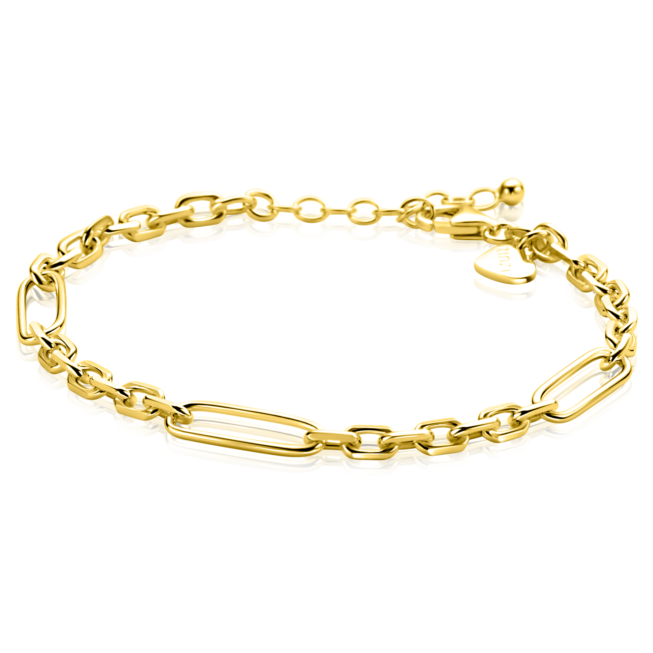 ZINZI gold plated zilveren schakelarmband met drie lange ovale schakels 5,5mm breed 18-21cm ZIA2711G