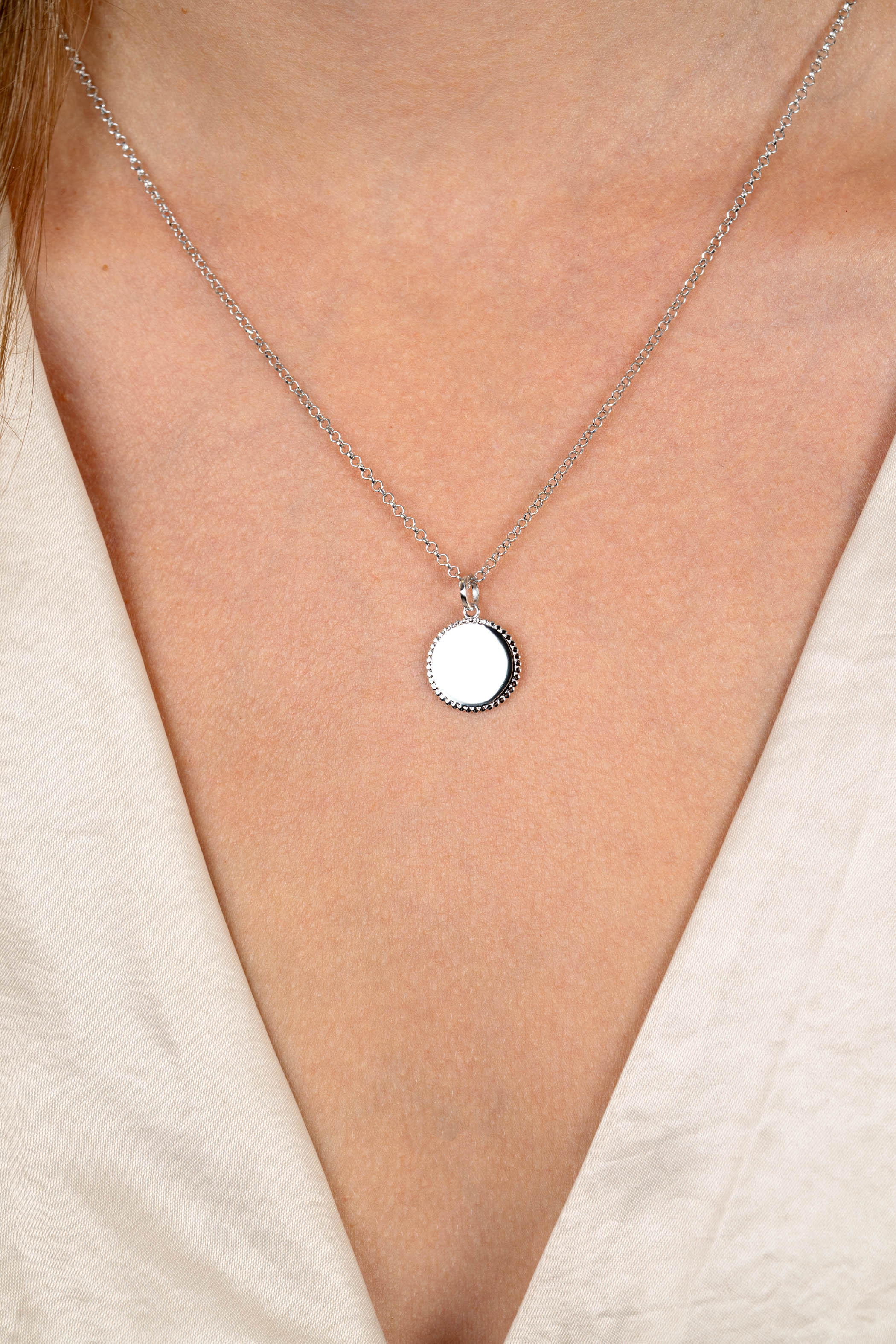 13.5 mm ZINZI zilveren coin hanger met parelrand voor gravure ZIH2651 (zonder collier)