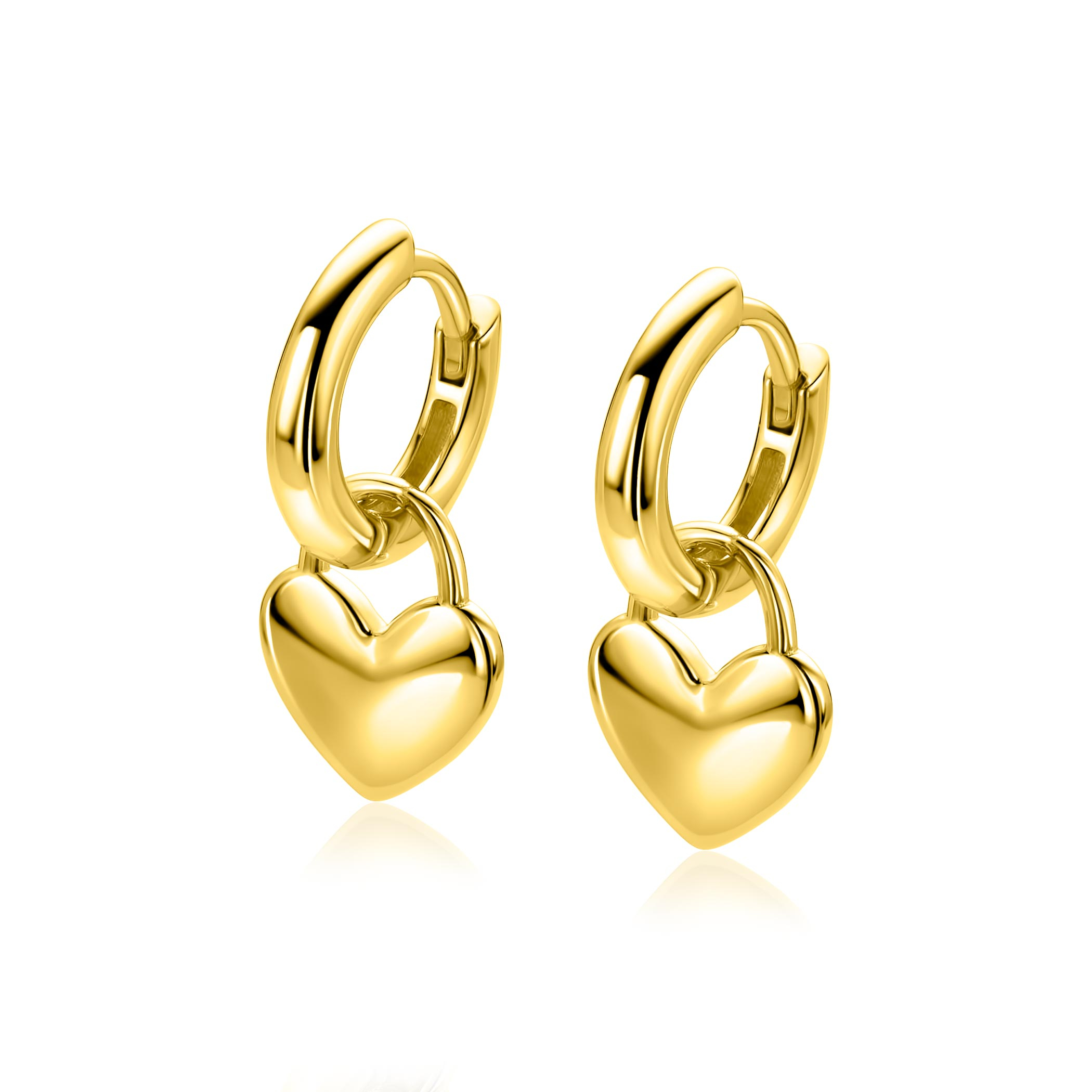 9mm ZINZI goldplated zilveren oorbedels glanzend hart ZICH2673G (zonder oorringen)