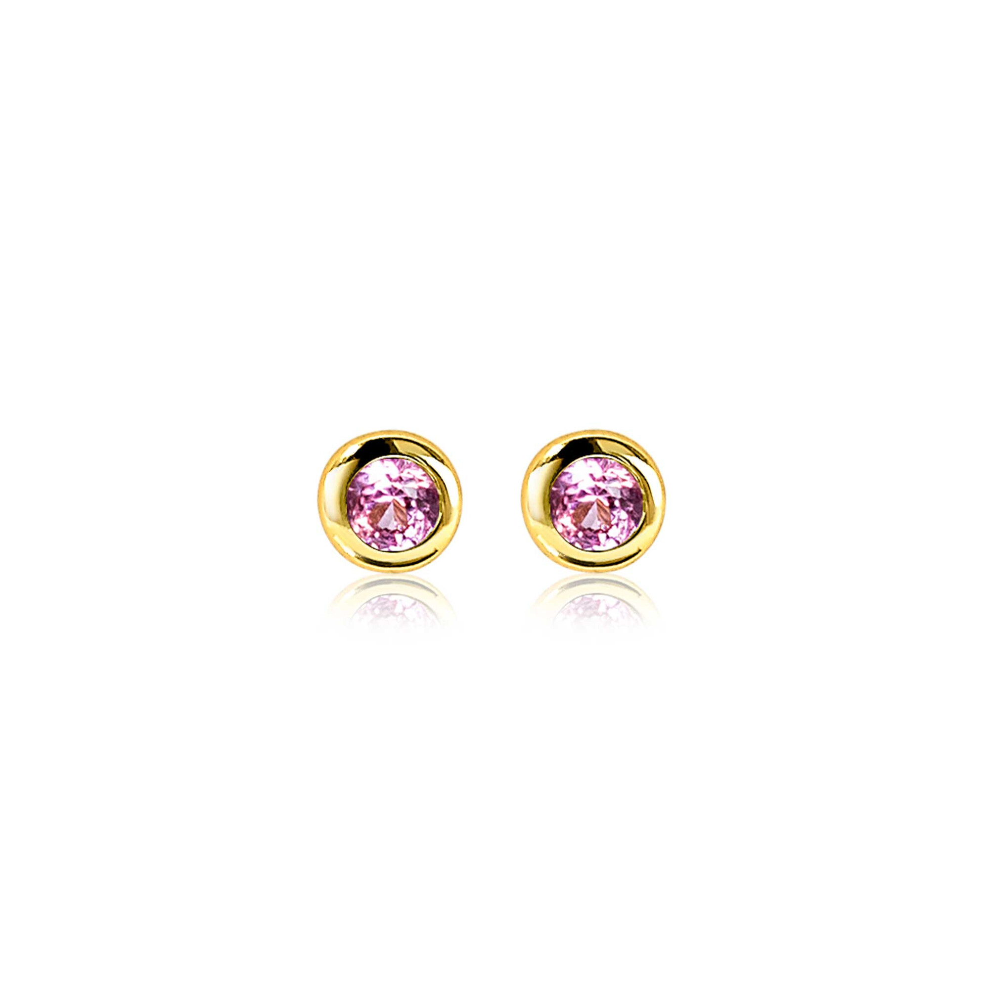 OKTOBER oorknoppen 4mm gold plated met geboortesteen roze rozenkwarts zirconia
