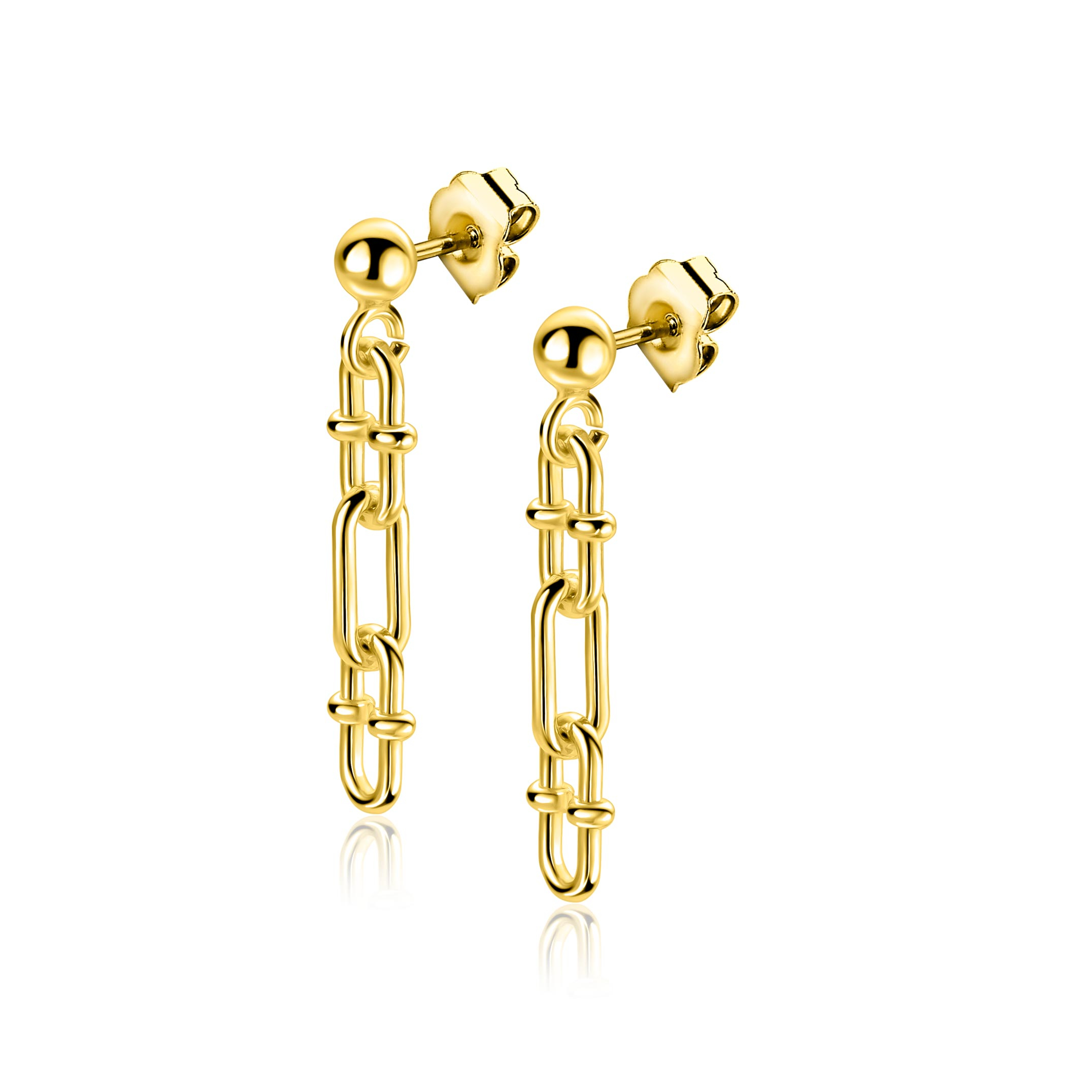 30mm ZINZI goldplated zilveren oorstekers met drie trendy ovale schakels ZIO2798