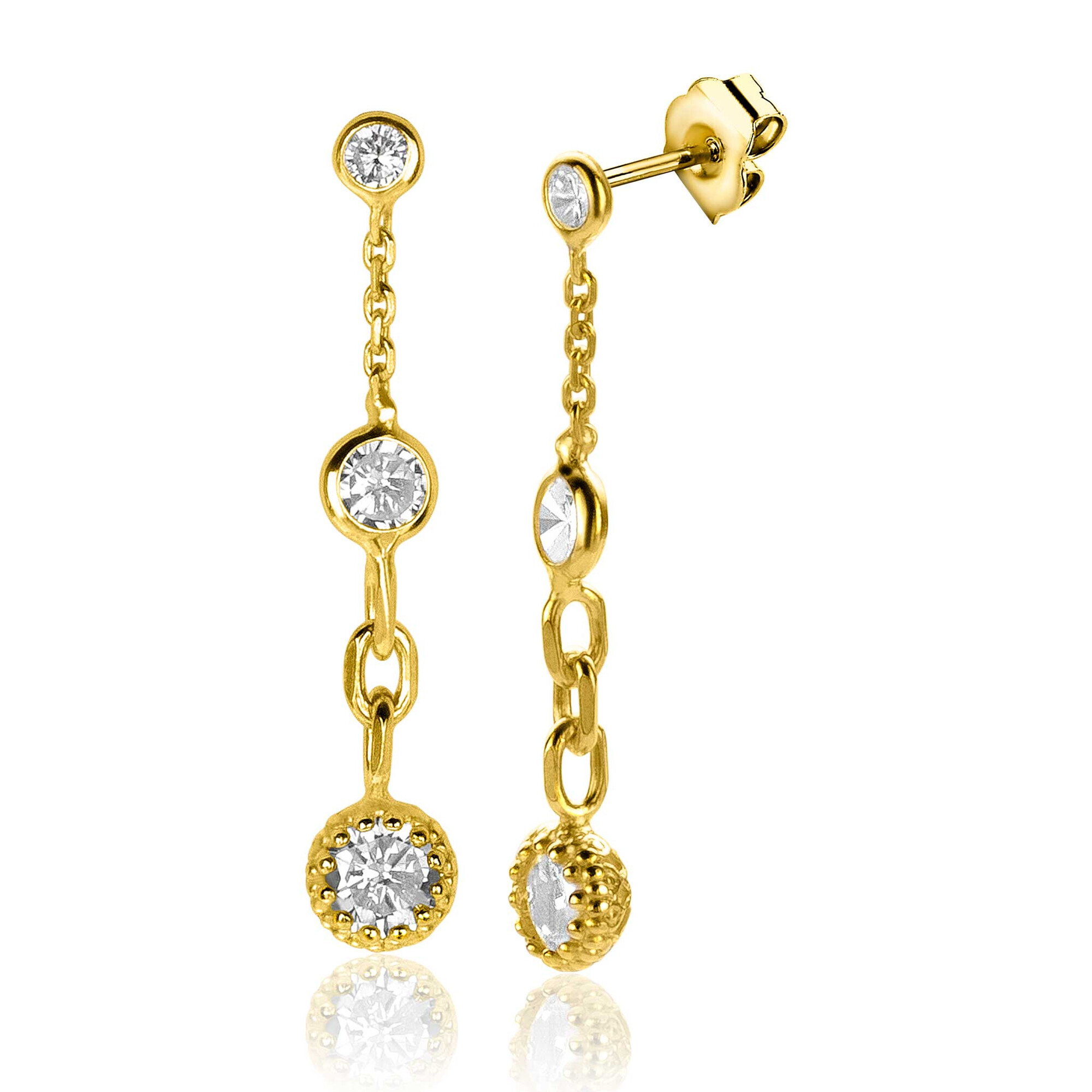 ZINZI zilveren oorstekers extra 14K geel verguld schakels witte ronde zirconia's 30mm ZIO2265G
