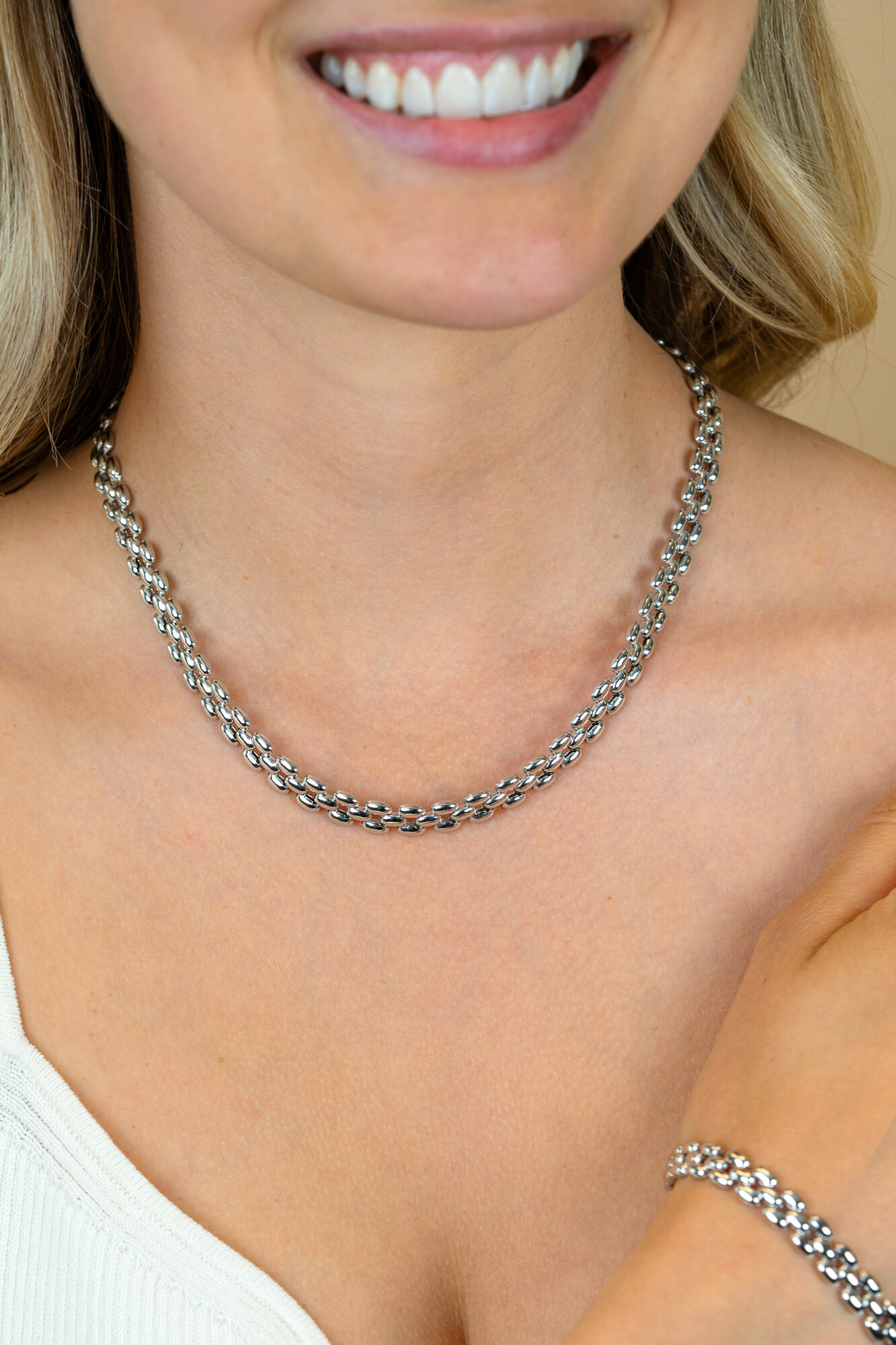 ZINZI zilveren brede rolex-style schakel-collier 8mm breed 43cm ZIC2764