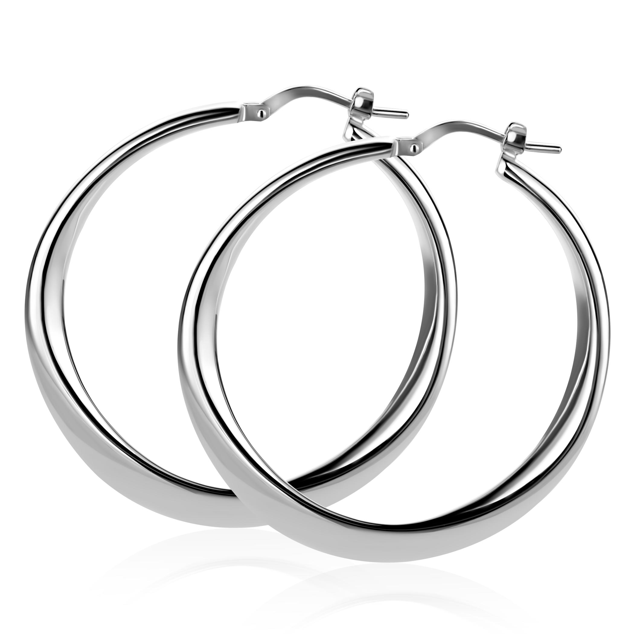 40mm ZINZI zilveren oorringen met organisch gevormde buis 3,5mm breed en handige bovensluiting ZIO2702