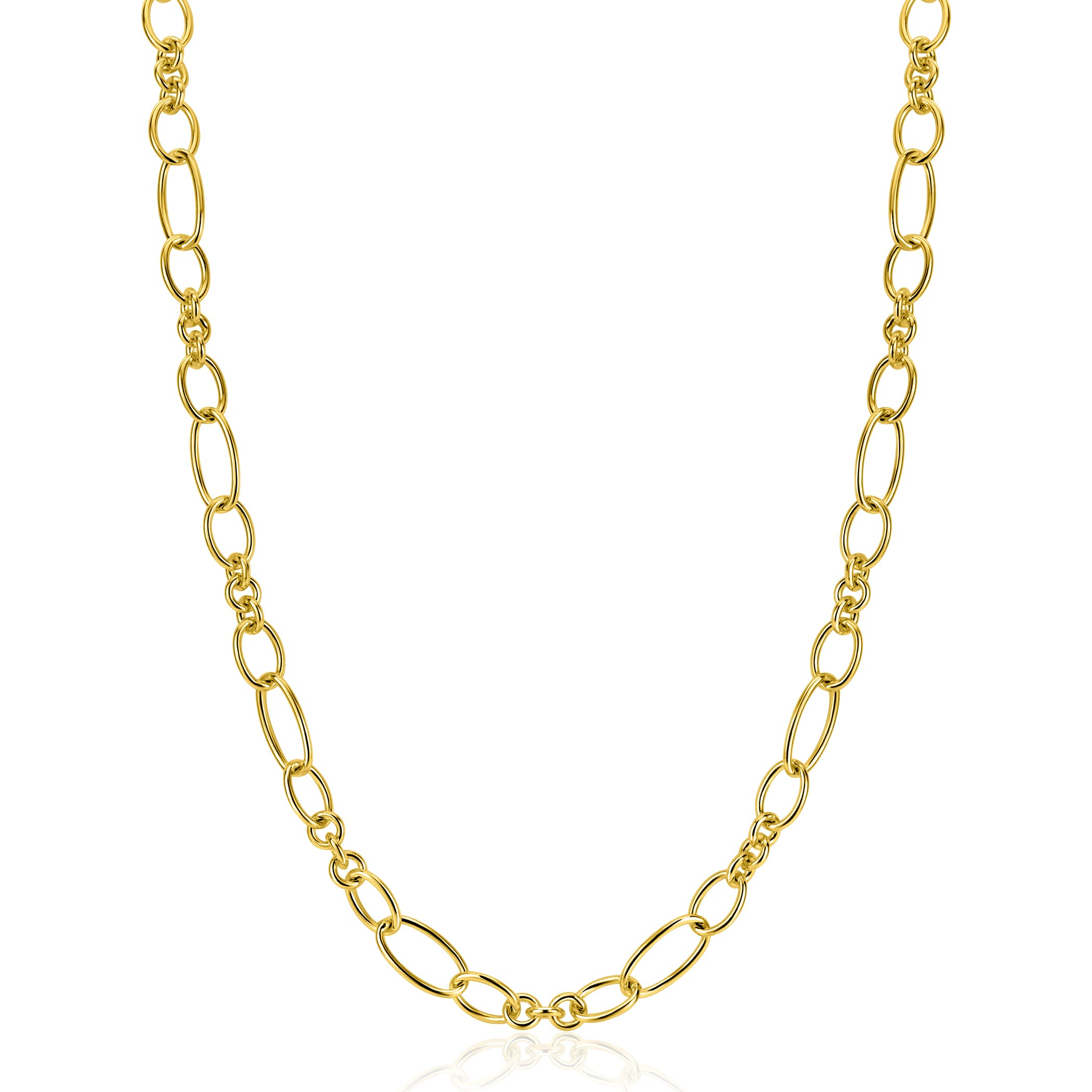ZINZI goldplated zilveren schakelketting 45cm met speelse combinaties van ronde en ovale schakels ZIC2706G
