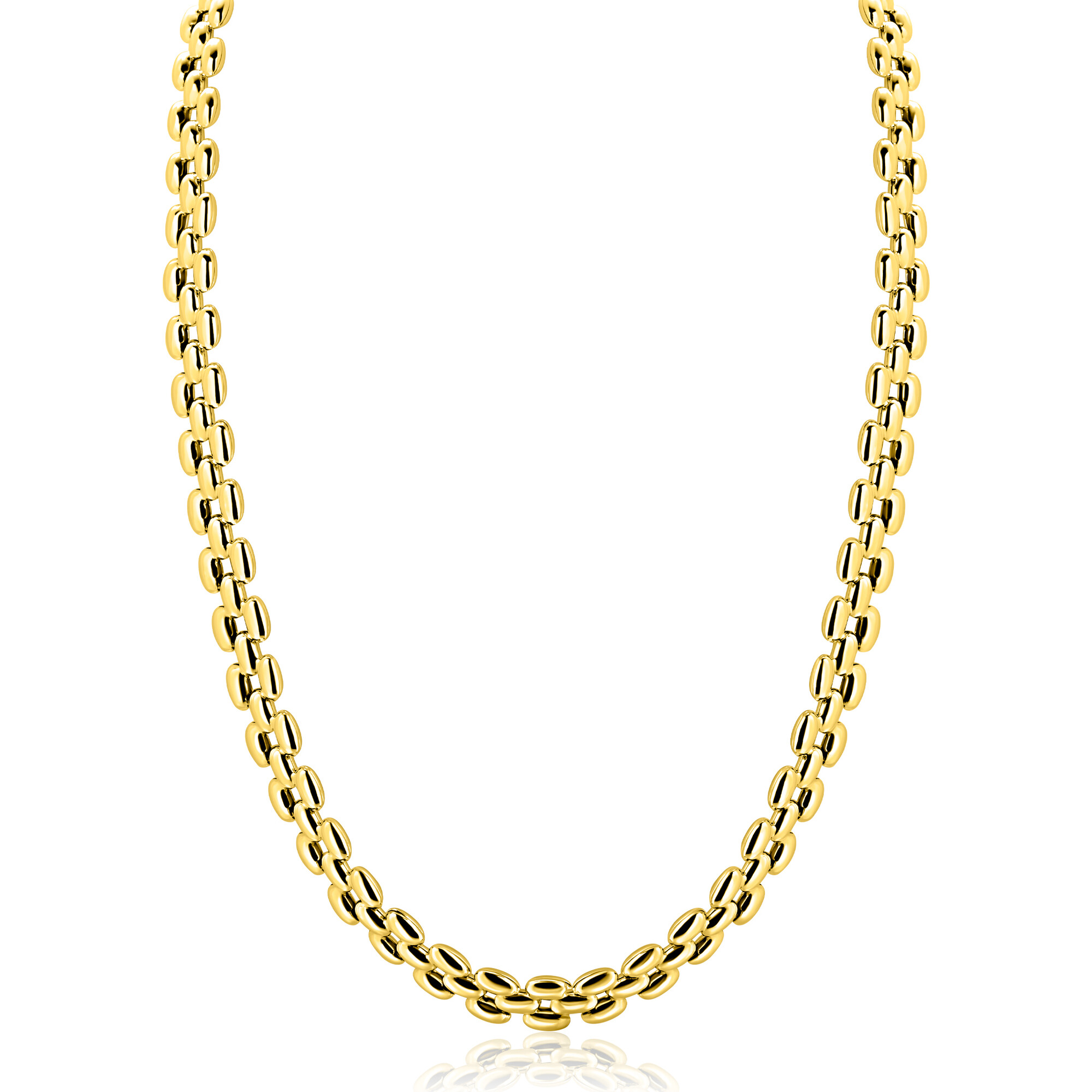 ZINZI gold plated zilveren brede rolex-style schakel-collier 8mm breed 43cm ZIC2764G