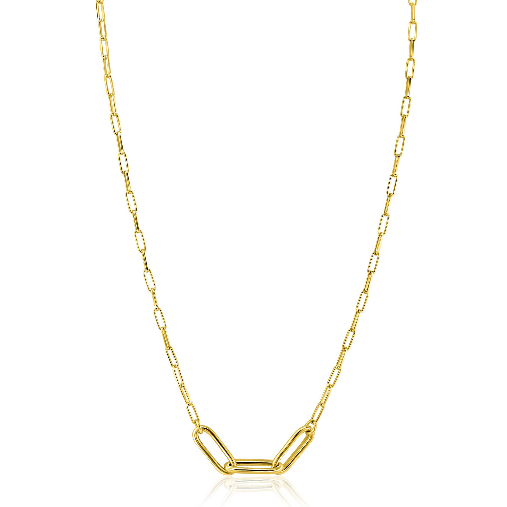 ZINZI gold plated zilveren schakelketting paperclip en 3 grotere ovale schakels 40-45cm ZIC2522