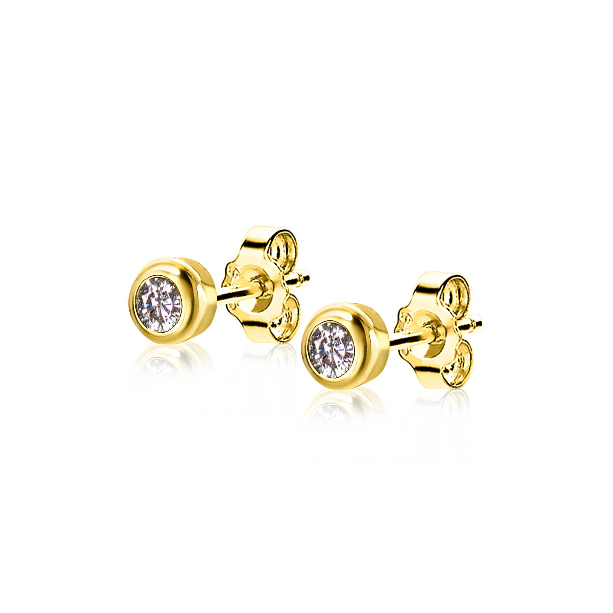 APRIL oorknoppen 4mm gold plated met geboortesteen diamant wit zirconia
