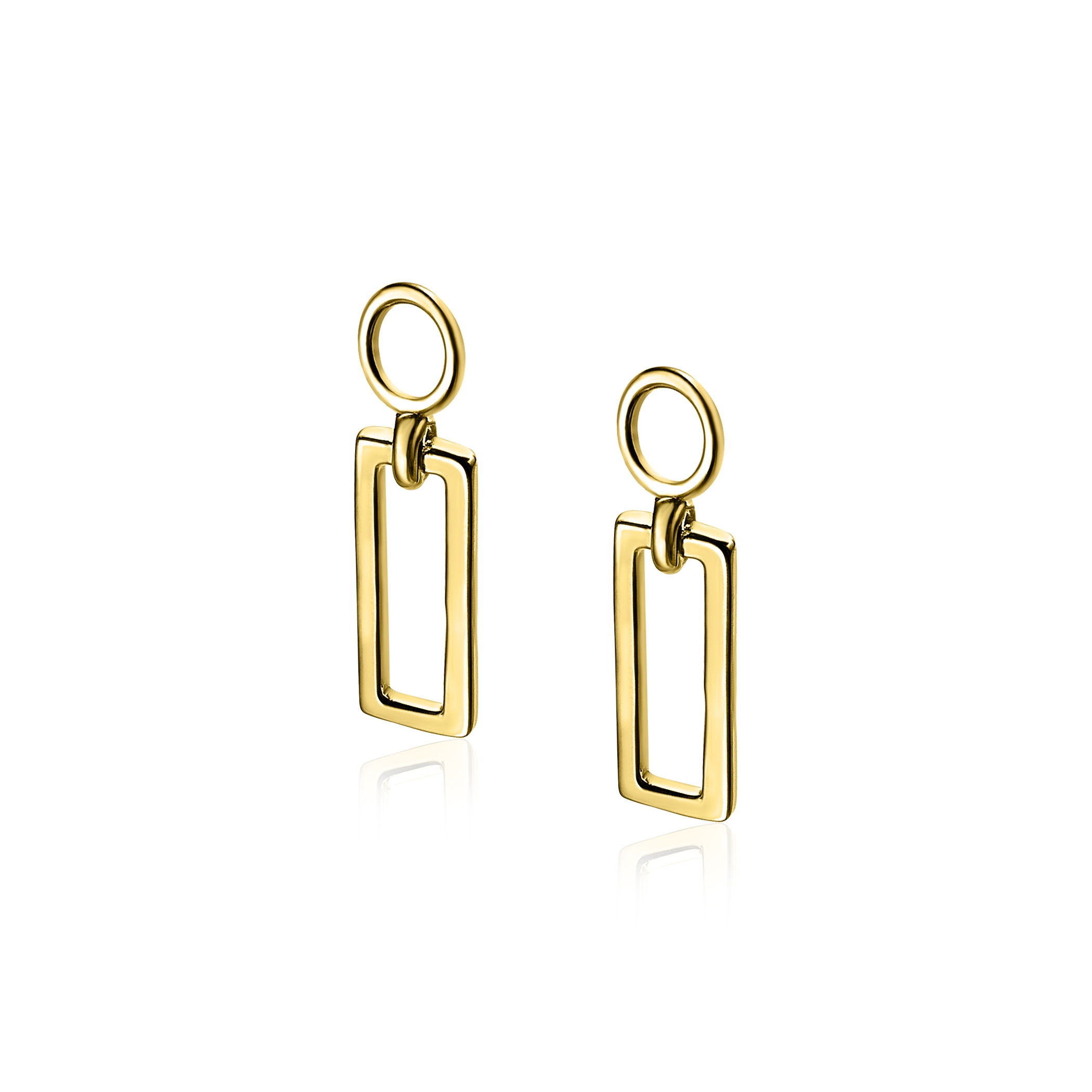 ZINZI zilveren oorbedels geel verguld open rechthoek 14mm ZICH1692G (zonder oorringen)