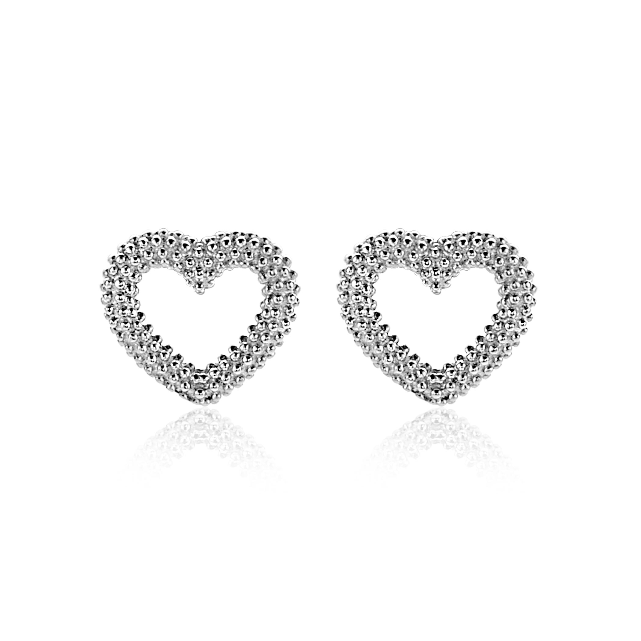 10mm ZINZI zilveren oorstekers met bewerkt open hartje ZIO2703