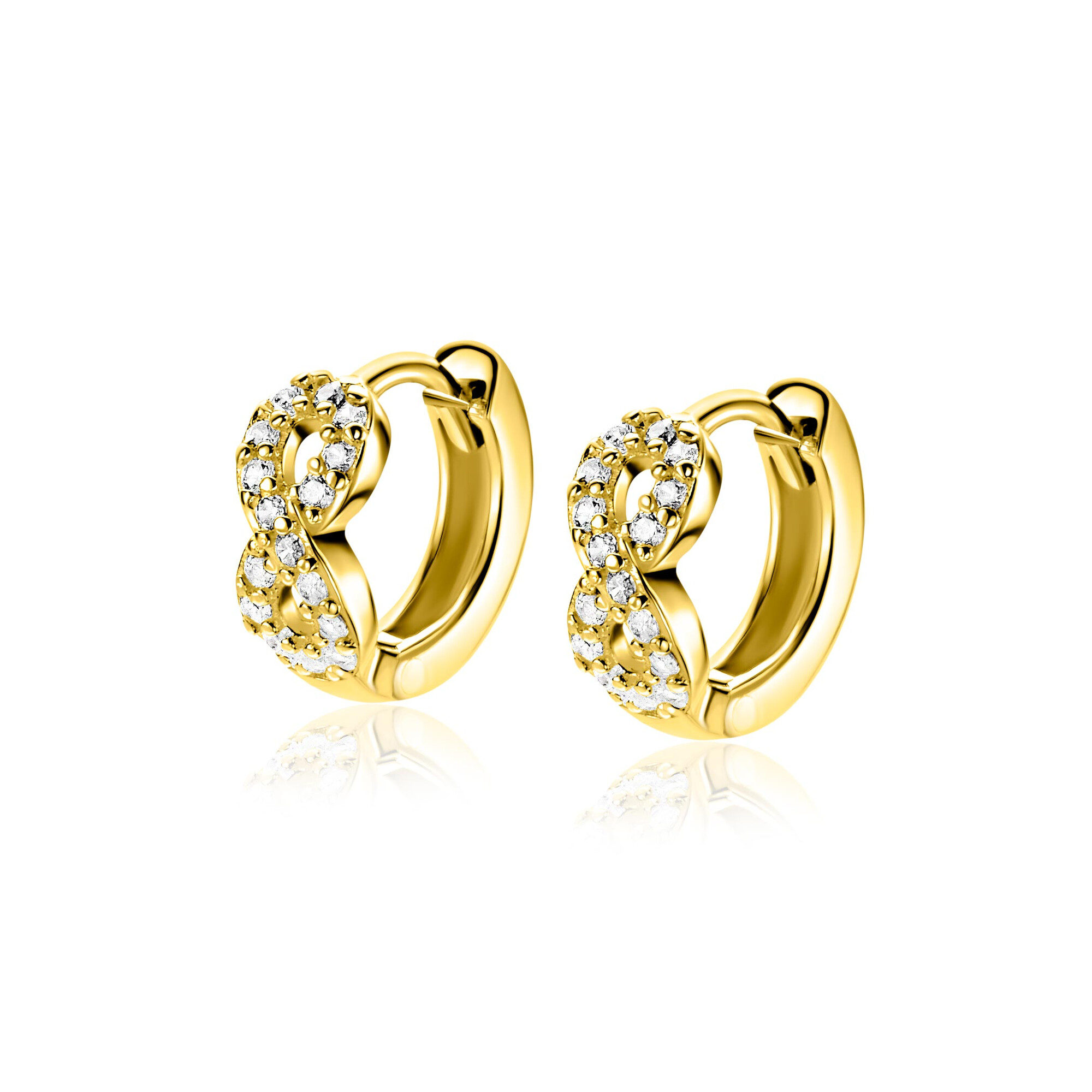 12,5mm ZINZI goldplated zilveren oorringen met Infinity-symbool bezet met zirkonia’s en luxe klapsluiting ZIO2790Y