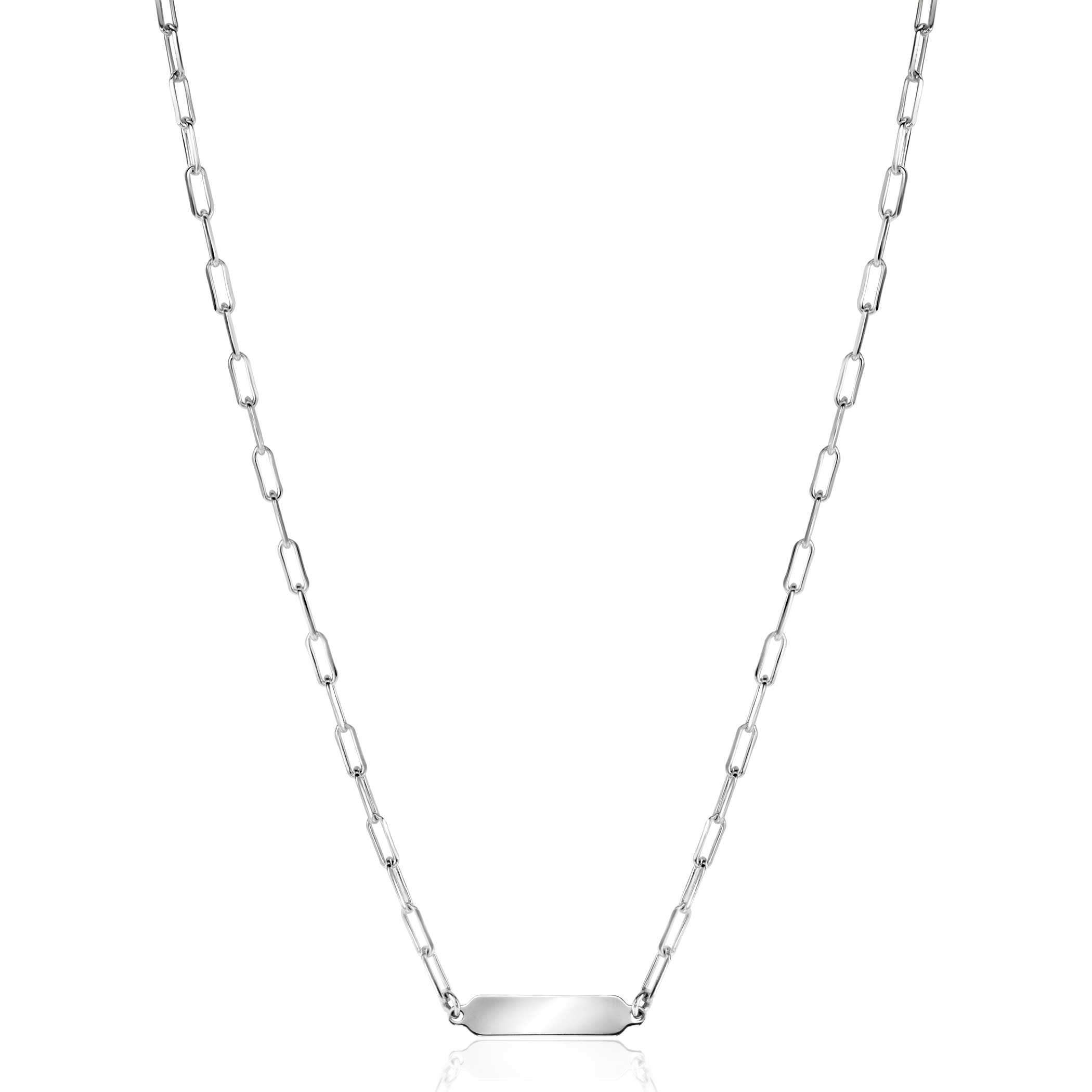 ZINZI zilveren ketting met paperclip-schakels en glanzend rechthoekig plaatje om te graveren 42-45cm ZIC2530
