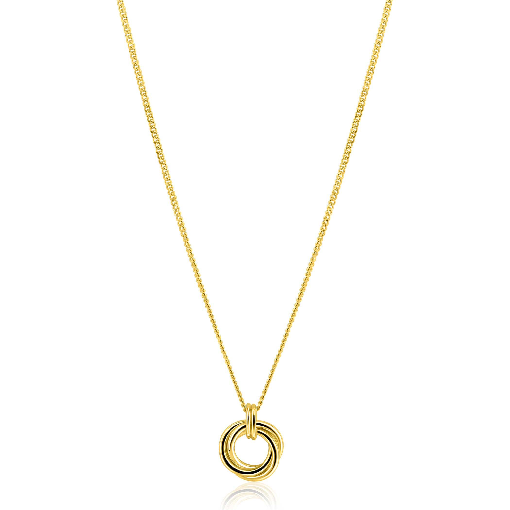 ZINZI gold plated zilveren collier 45cm met hanger van verbonden ringen (knoop-stijl) ZIC2797