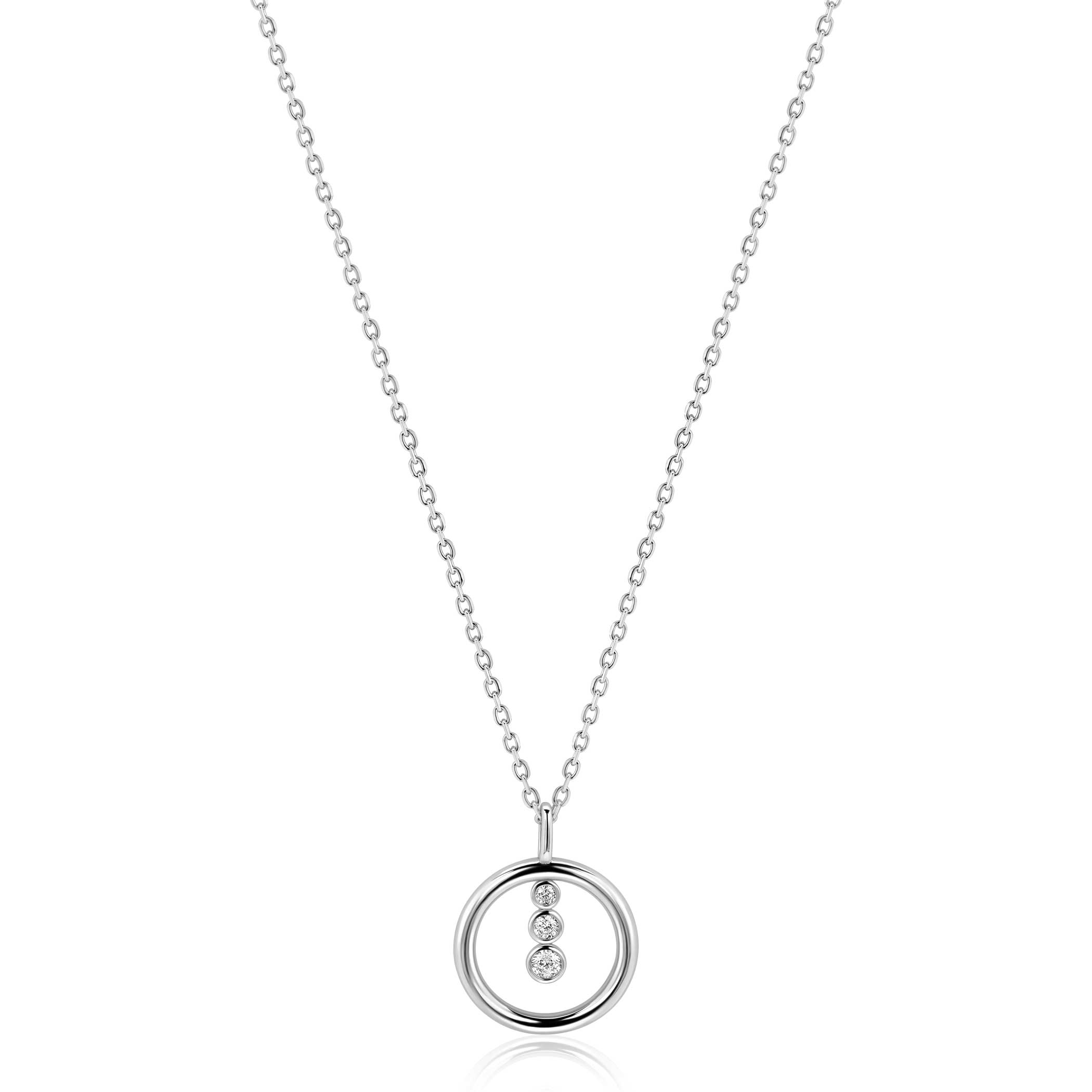 ZINZI zilveren ketting 45cm met ronde hanger en drie fonkelende witte zirkonia's ZIC2820