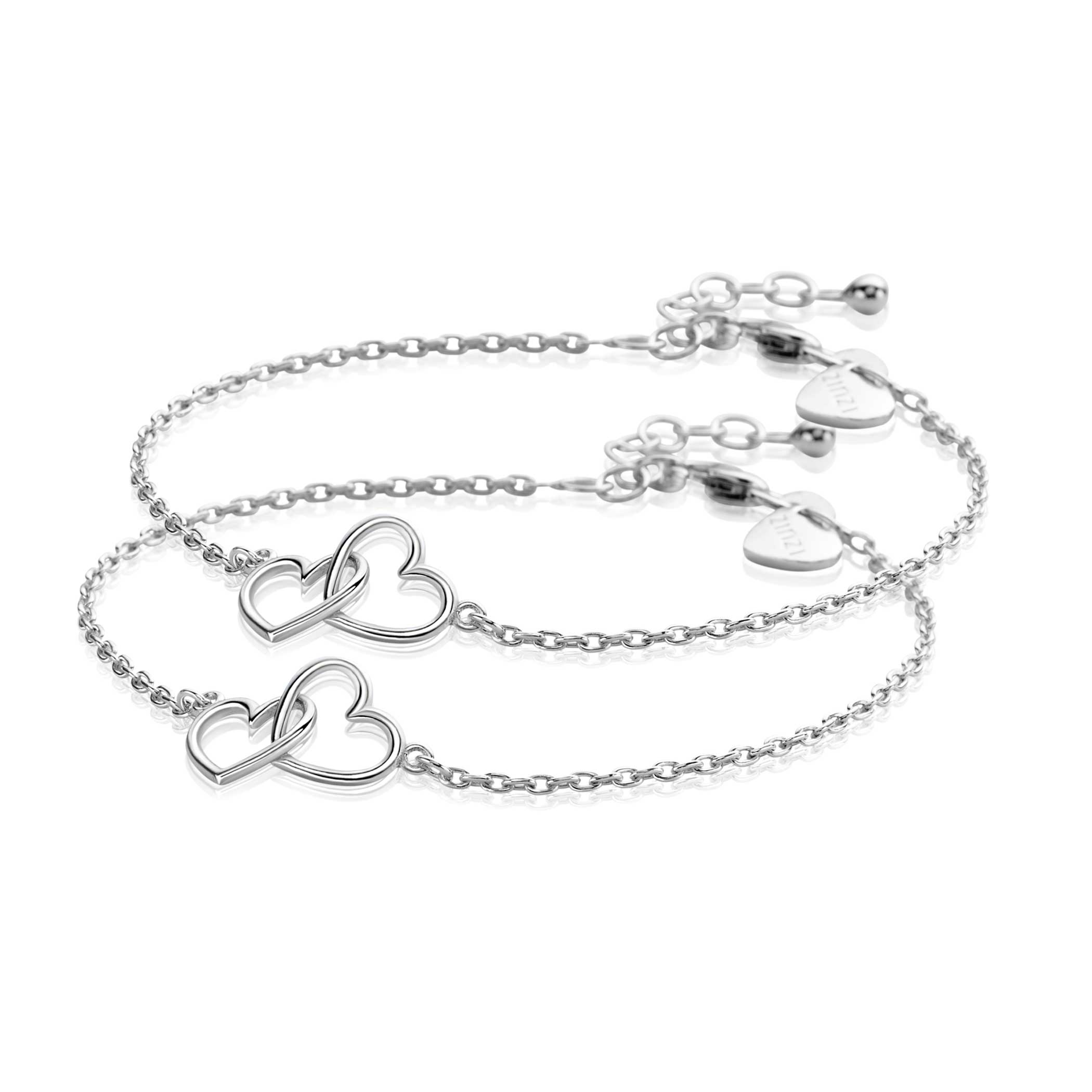 ZINZI set van 2 zilveren armbanden met 2 verbonden hartjes 16,5-19,5cm ZIA2513-SET